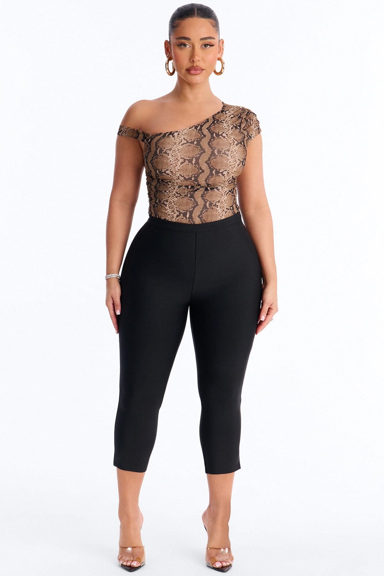 Sunara Snake Off Shoulder Mesh Bodysuit - Brown/combo image 3