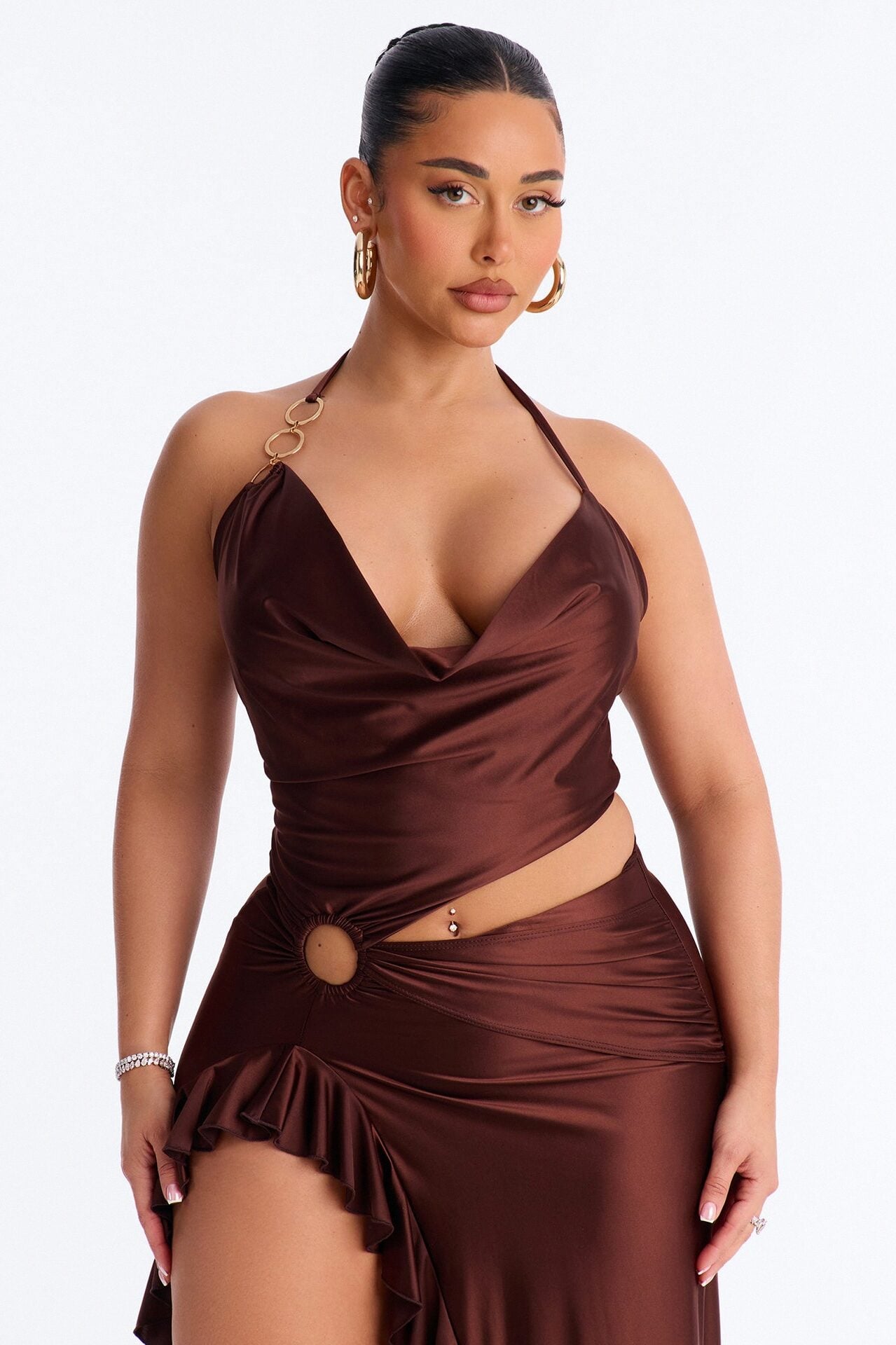 Clarissa Cowl Halter Maxi Dress - Chocolate image 2