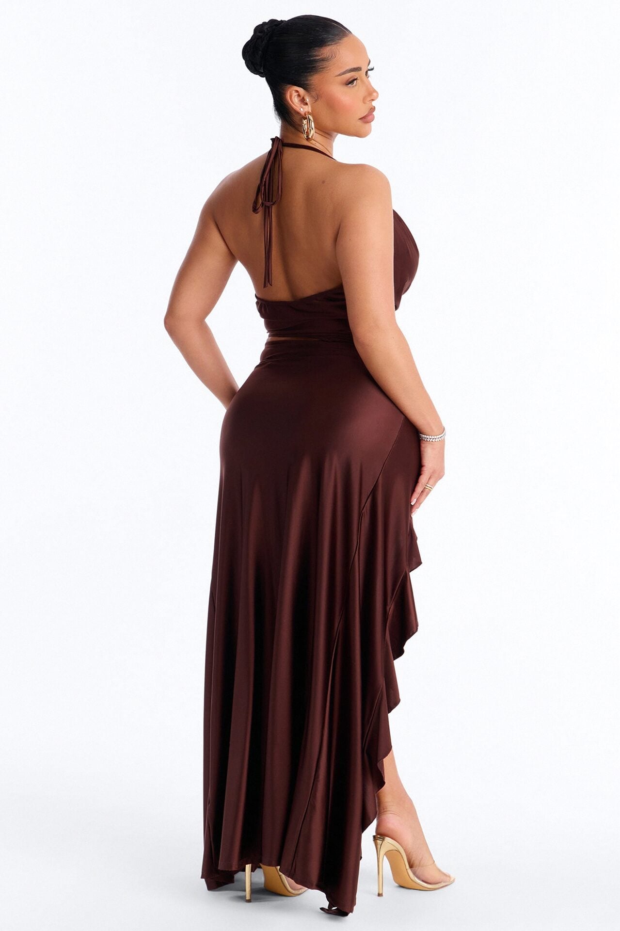 Clarissa Cowl Halter Maxi Dress - Chocolate image 4