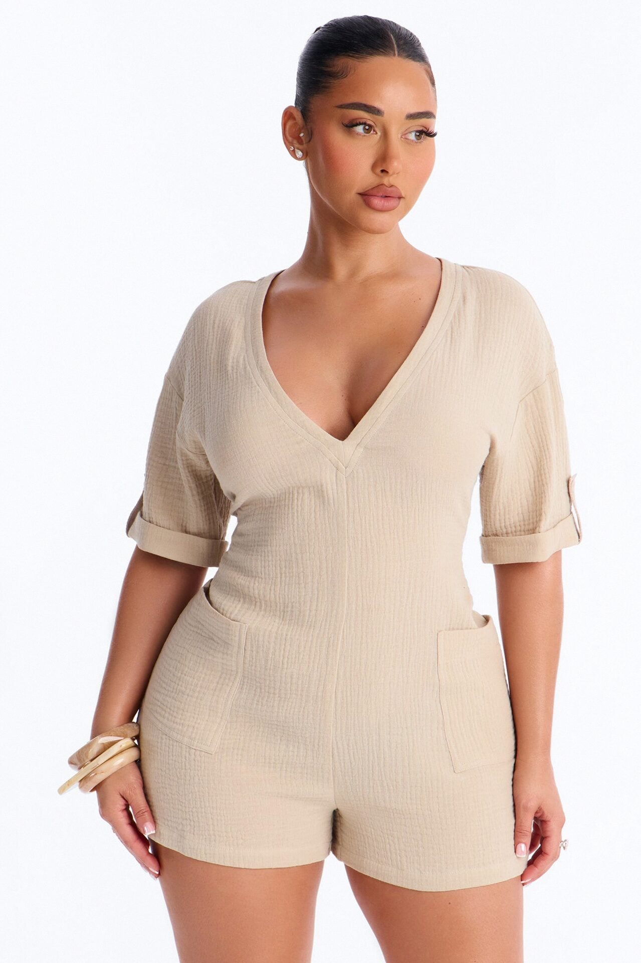 Meg Casual Gauze Romper - Natural image 2
