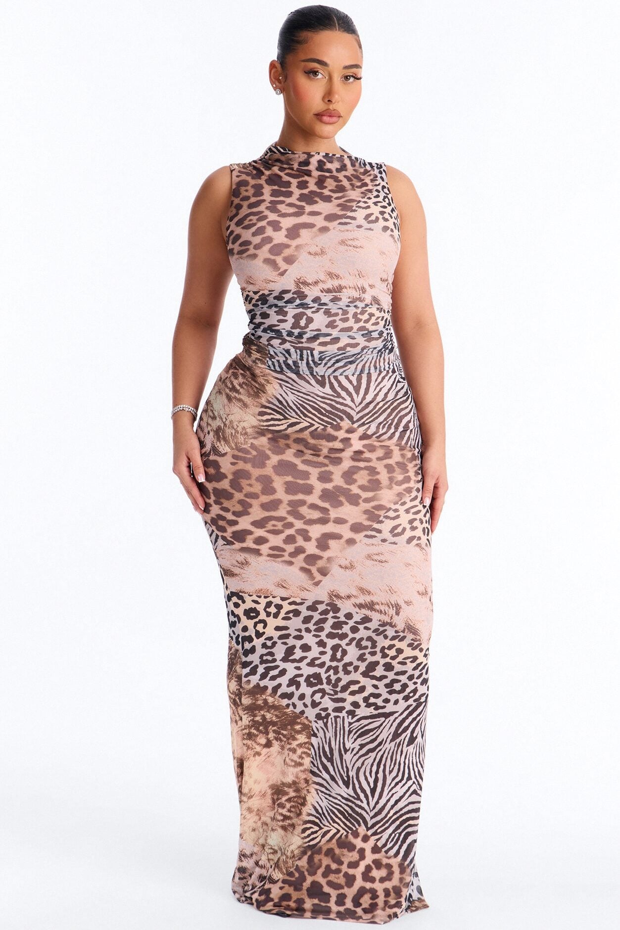 Into The Night Mesh Maxi Dress - Brown/combo image 2
