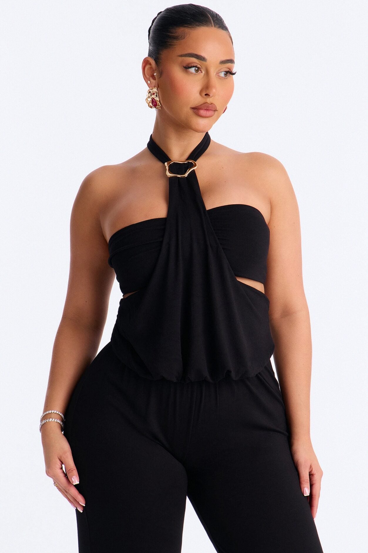 Mya High Neck Jumpsuit And Bandeau 2 Piece Set - Black image 2