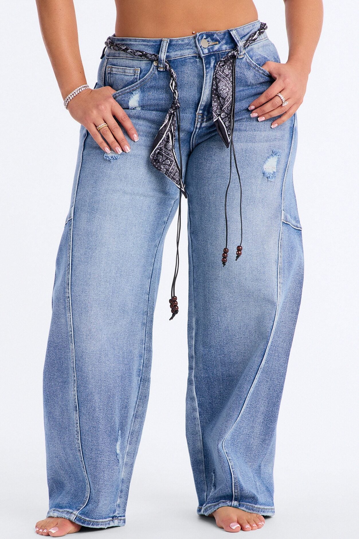 Sardinia Summer Belted Loose Fit Jeans - Medium Wash image 2