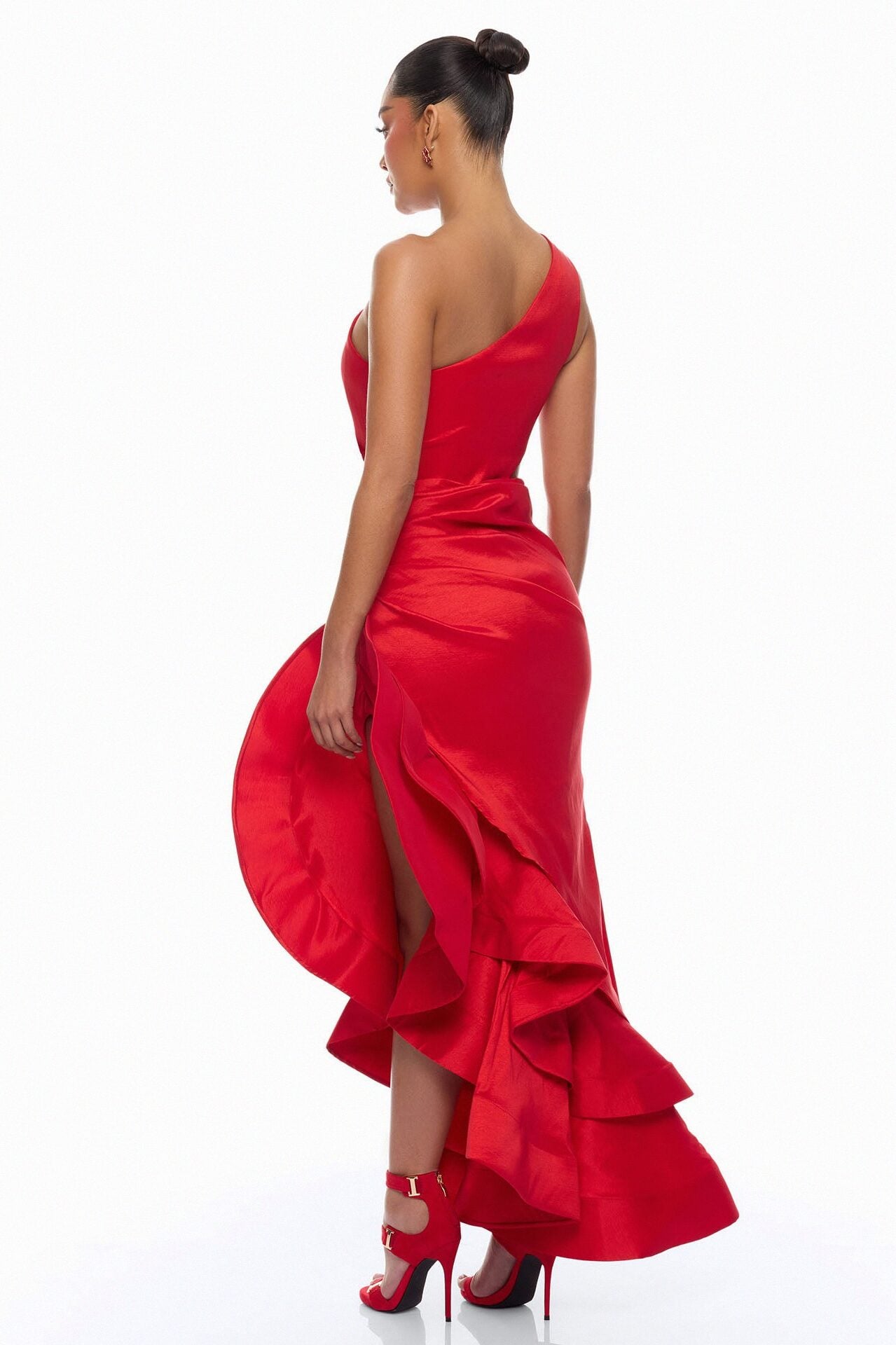 Sienna Ruffle Taffeta Maxi Dress - Red image 4