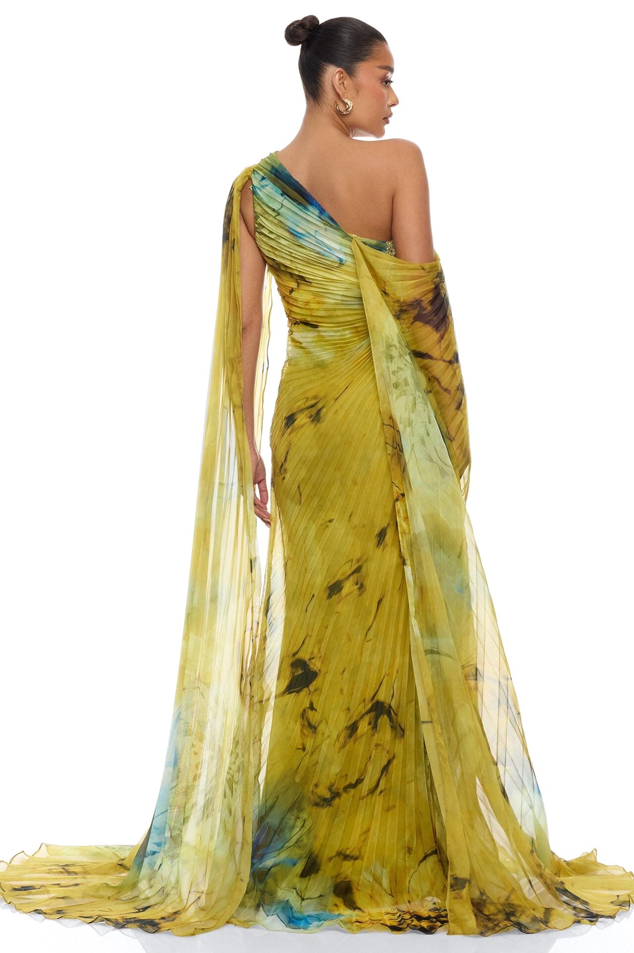 Cleo Draped Pleated Maxi Dress - Green/combo image 4