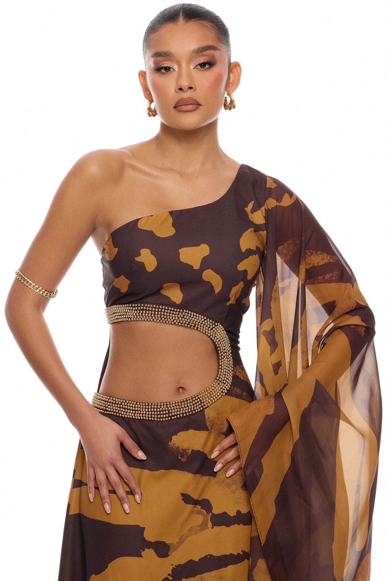 Johanna Embellished Cut Out Maxi Dress - Brown/combo image 2