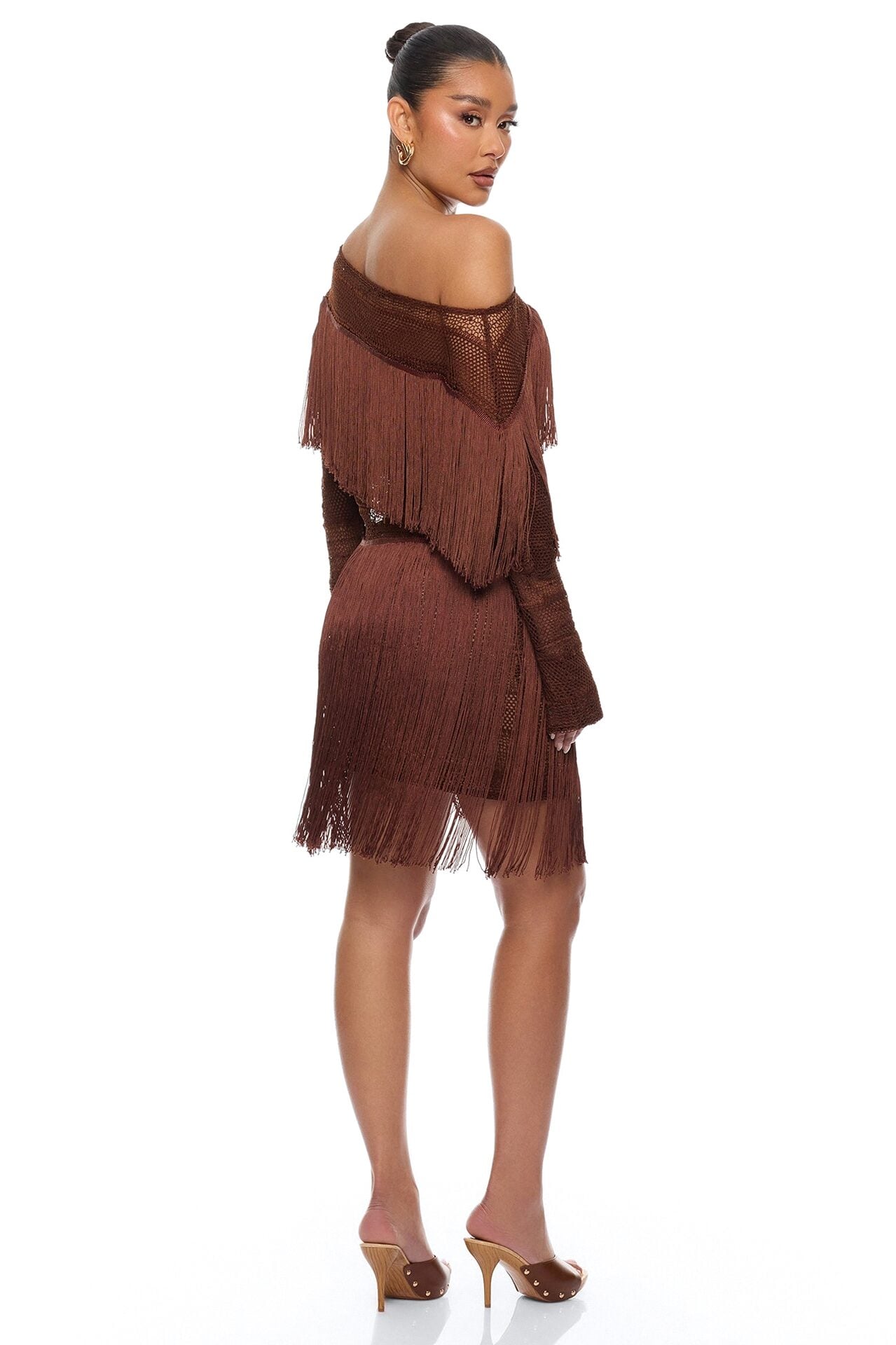 Jayde Fringe Mini Dress - Brown image 4