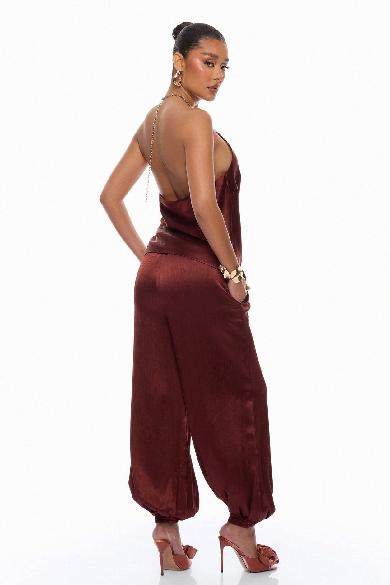 Nicolette Satin Halter Top - Brick Red image 4
