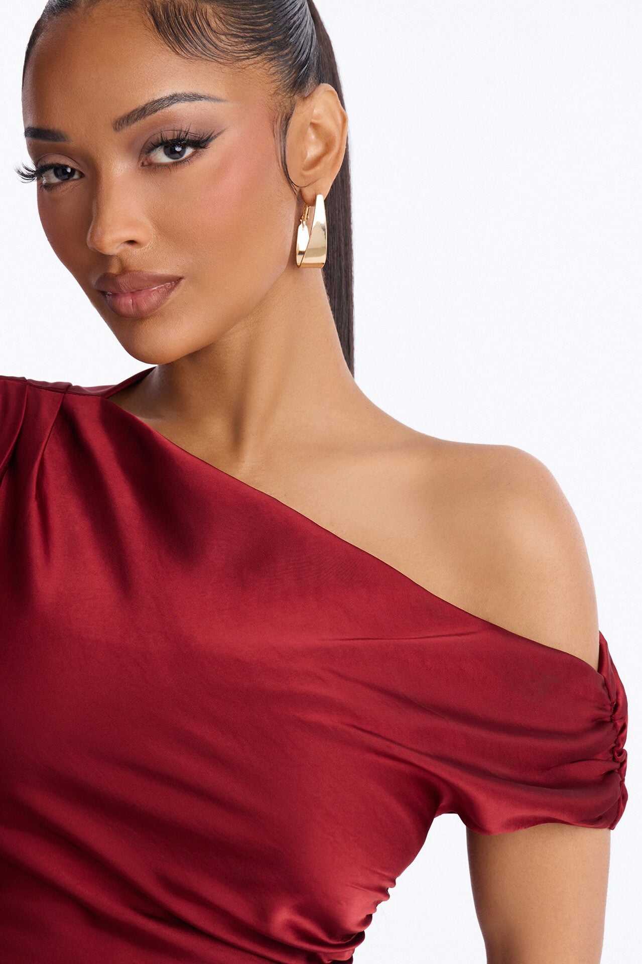 Anastasia Lace Cut Out Satin Gown - Marsala image 3
