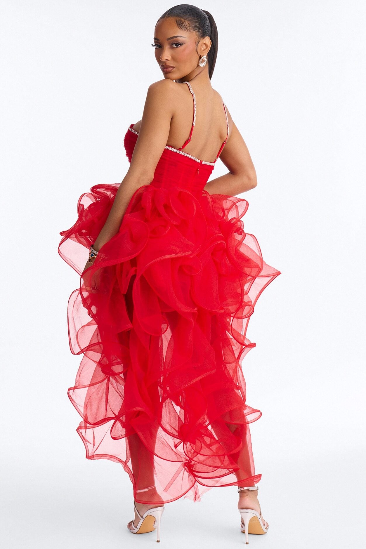 Cyra Rhinestone Ruffle Gown - Red image 4