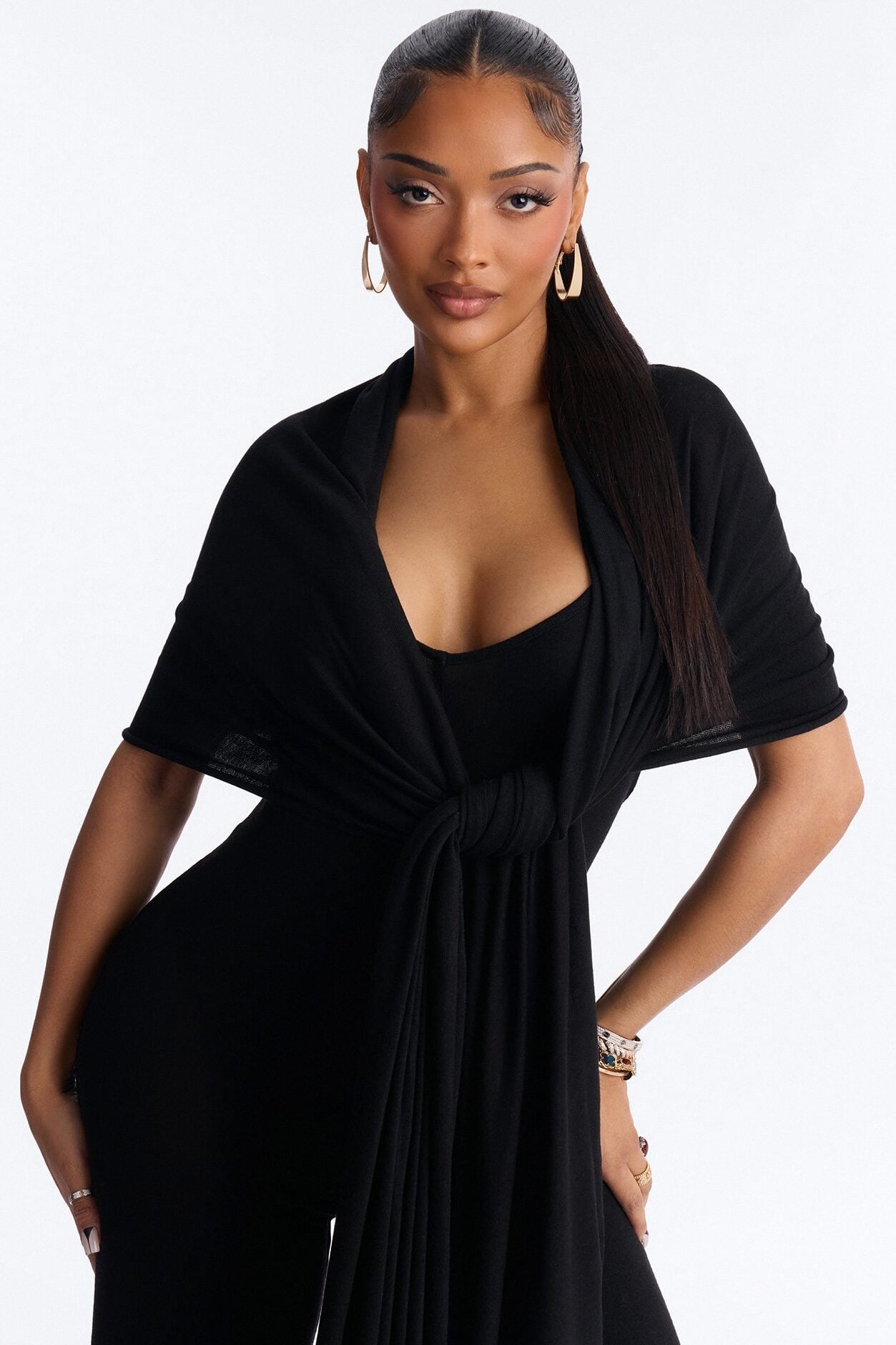 Harlowe 2 Piece Knit Wrap Jumpsuit Set - Black image 2