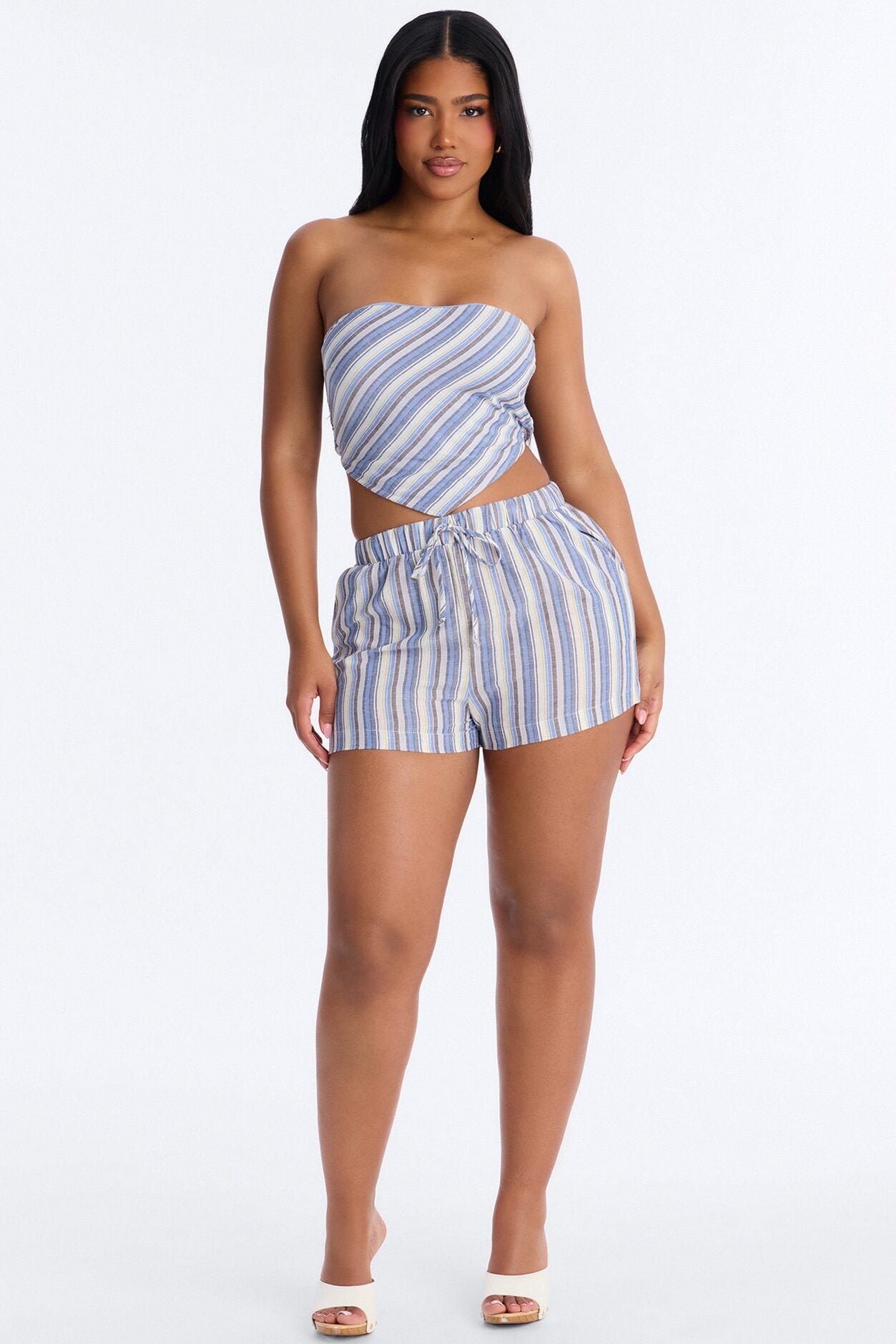Leila Striped Strapless Linen Short Set - Blue/combo image 2