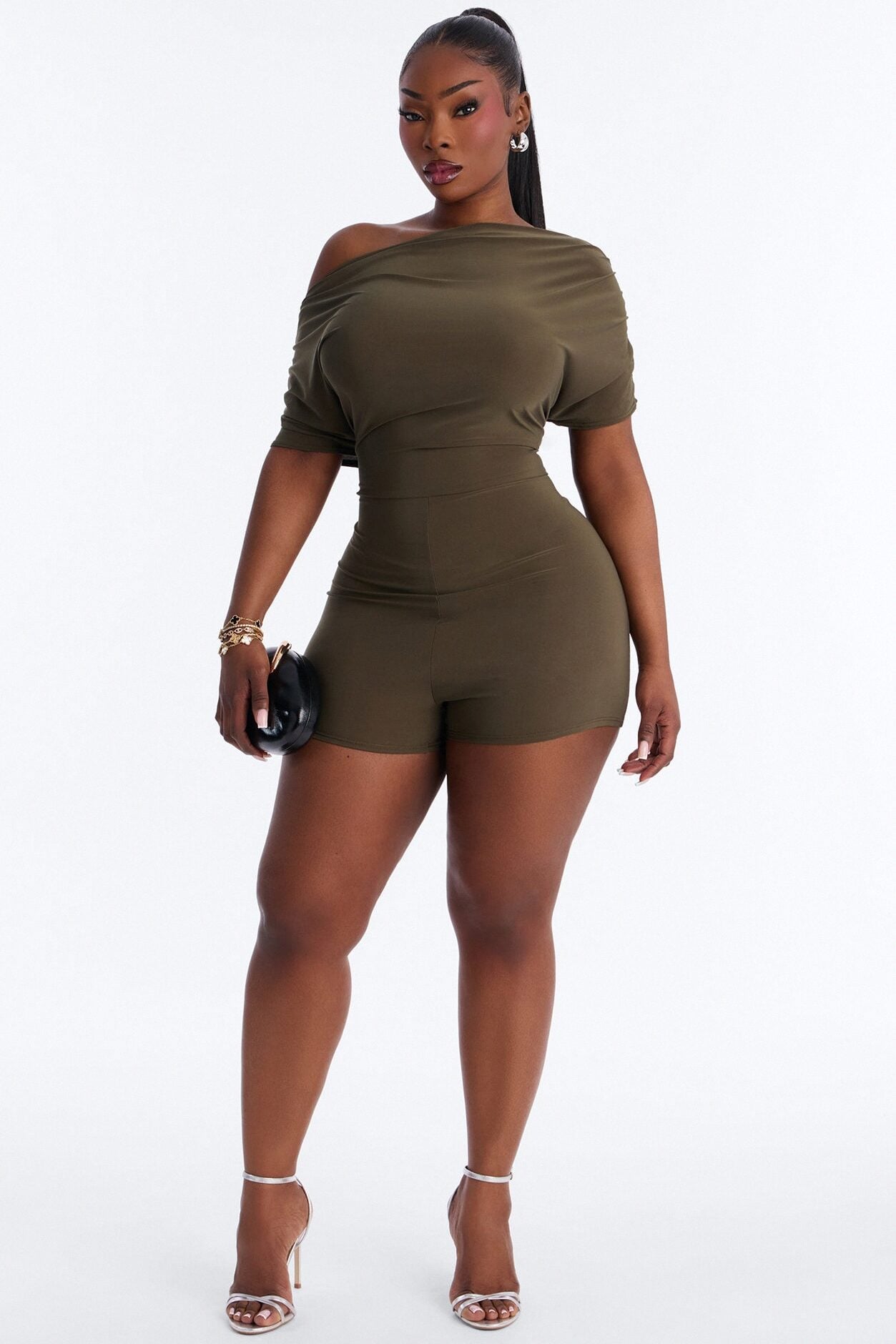 Bare And Bold Micro Short Romper - Olive image 6
