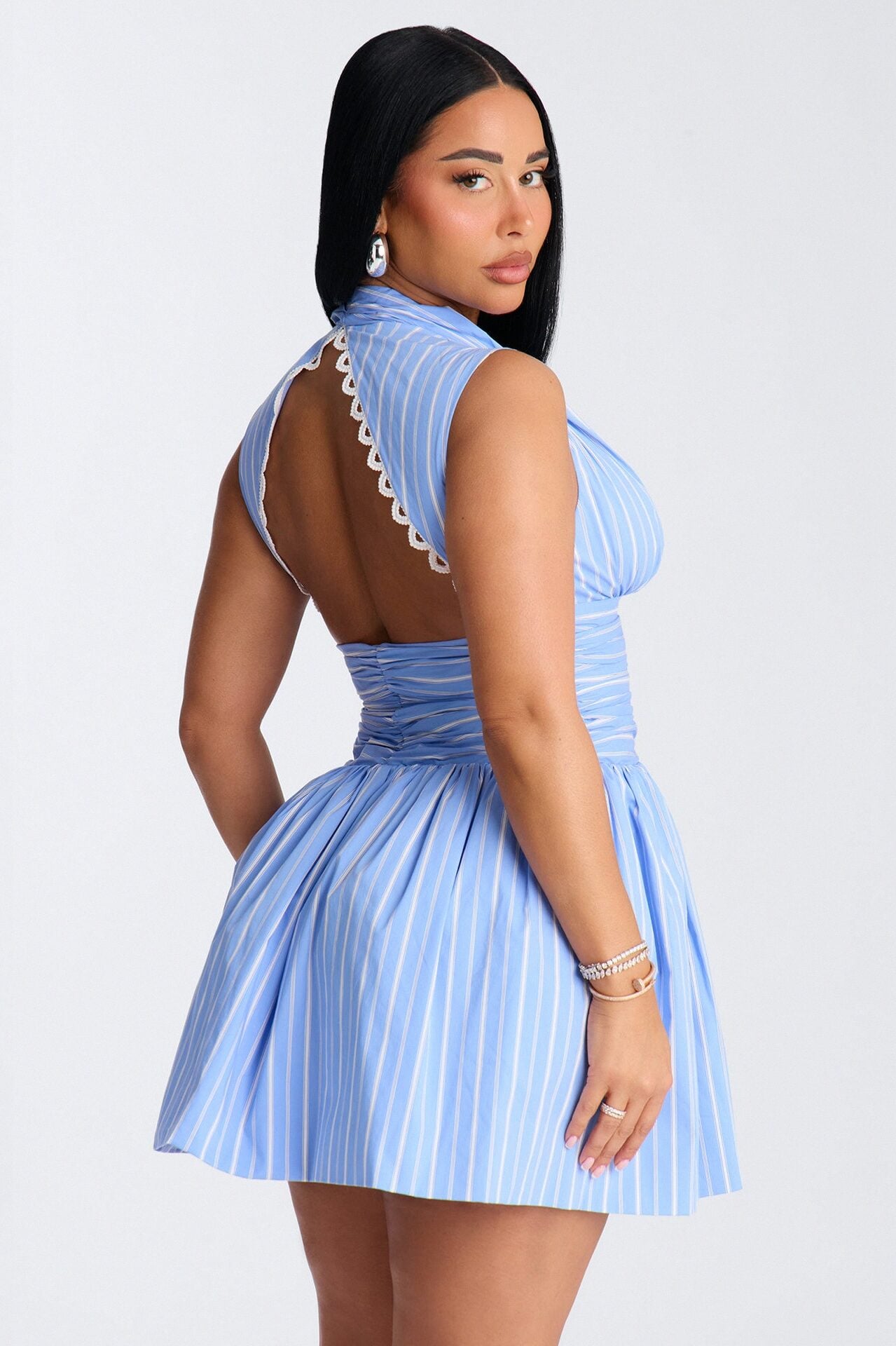 Samantha Striped Poplin Mini Dress - Blue/combo image 3