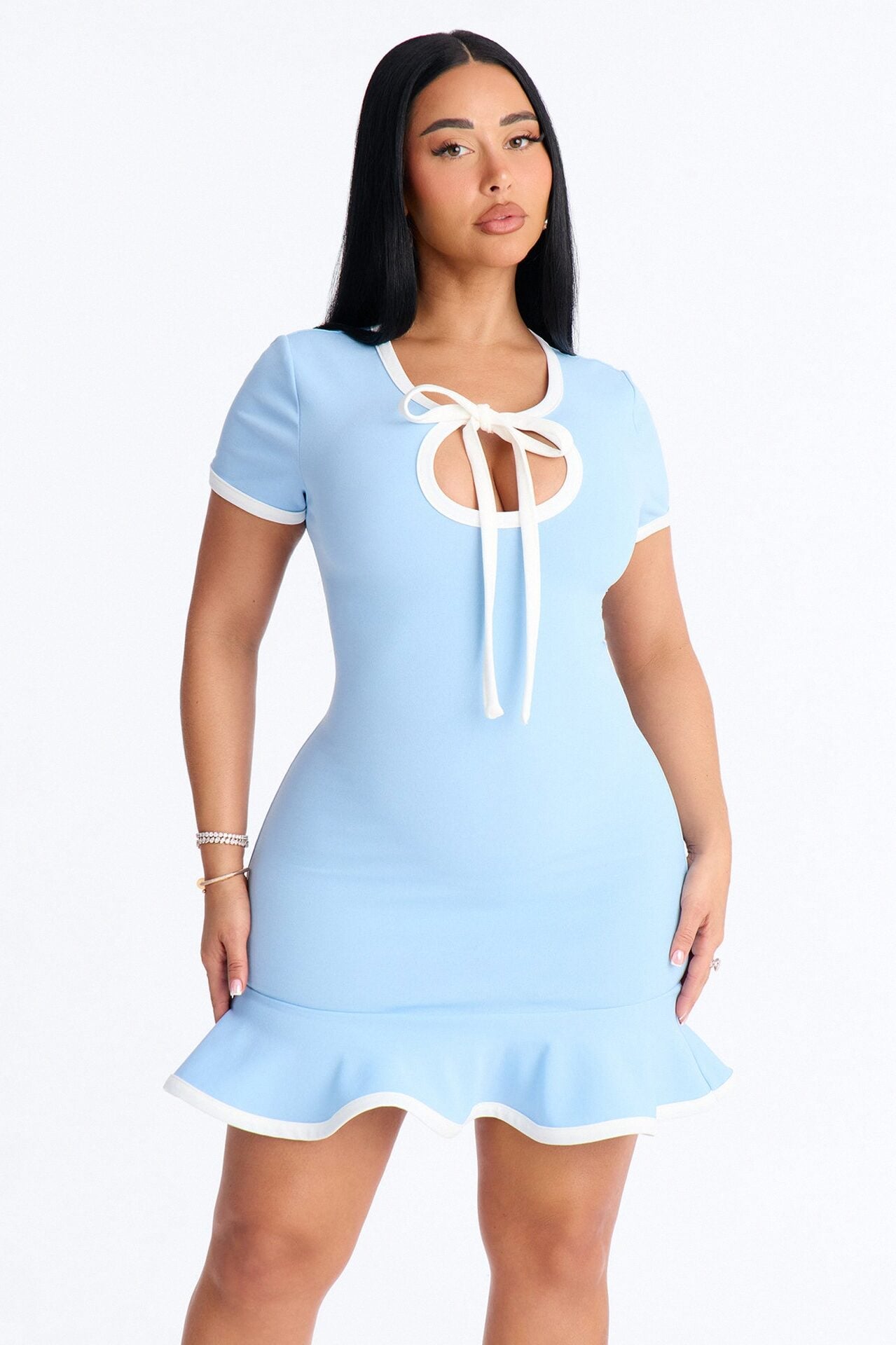 Set The Bar Short Sleeve Mini Dress - Light Blue image 2