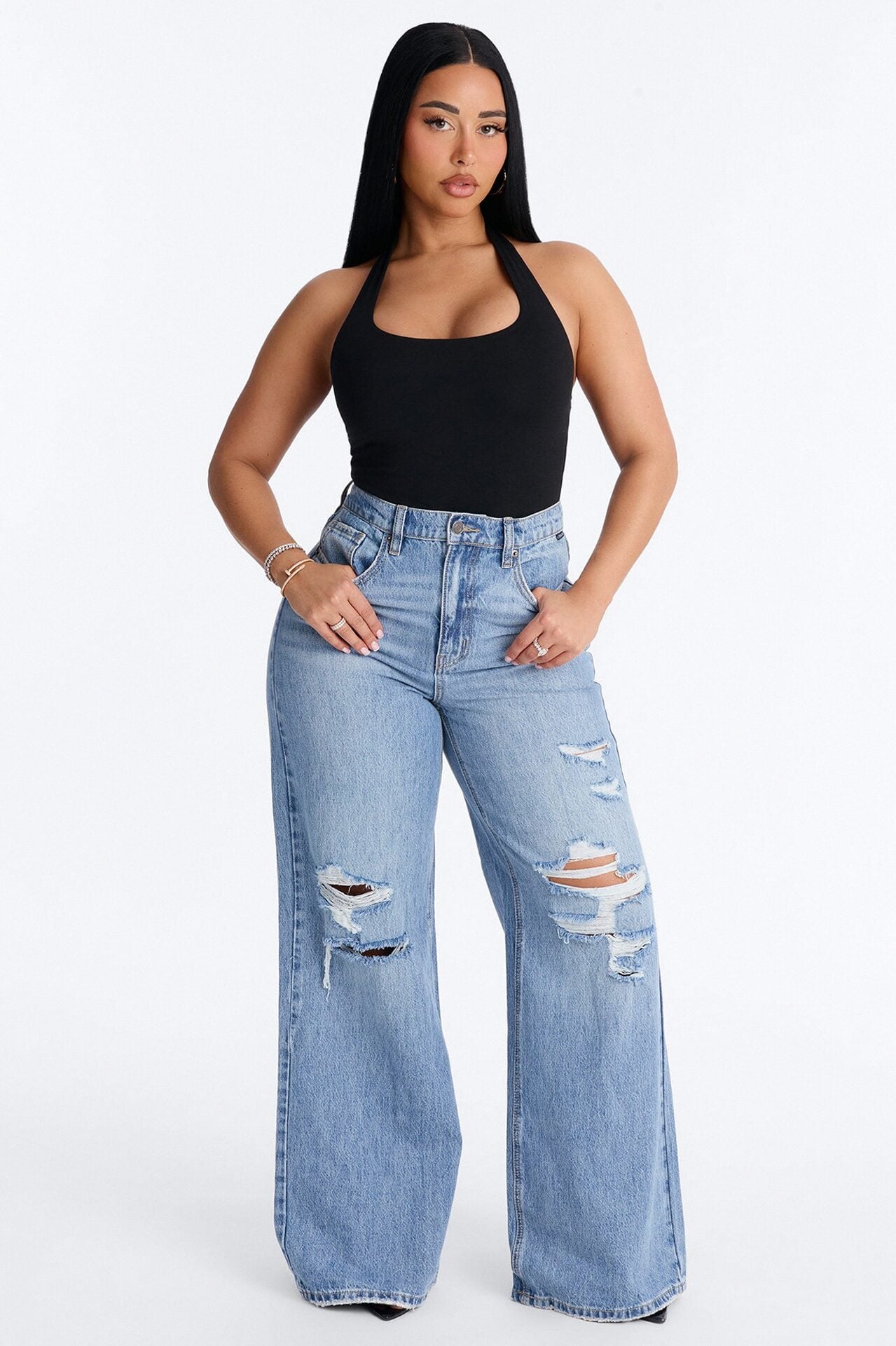 Kayla Double Lined Halter Bodysuit - Black image 2