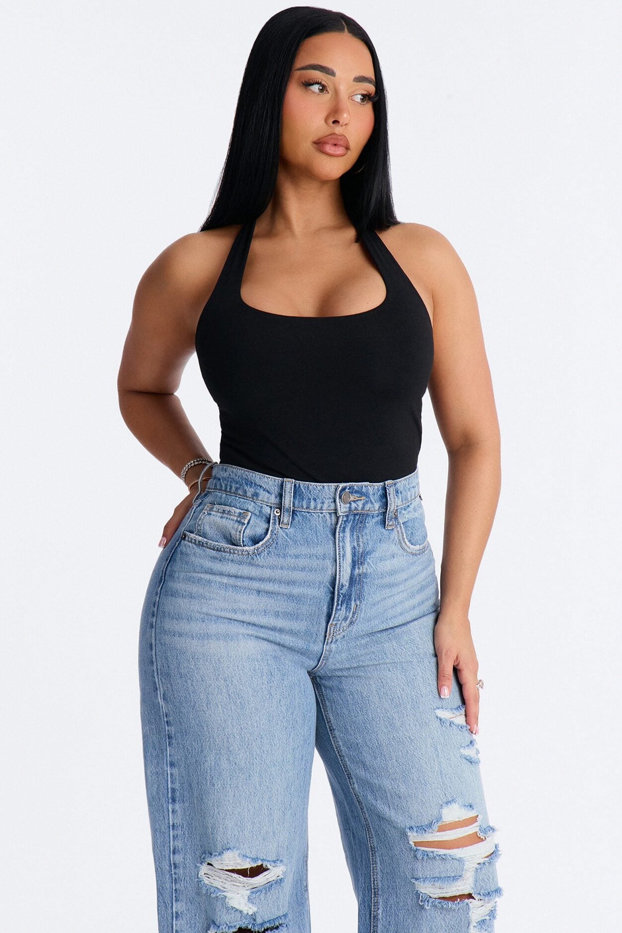 Kayla Double Lined Halter Bodysuit - Black image 3