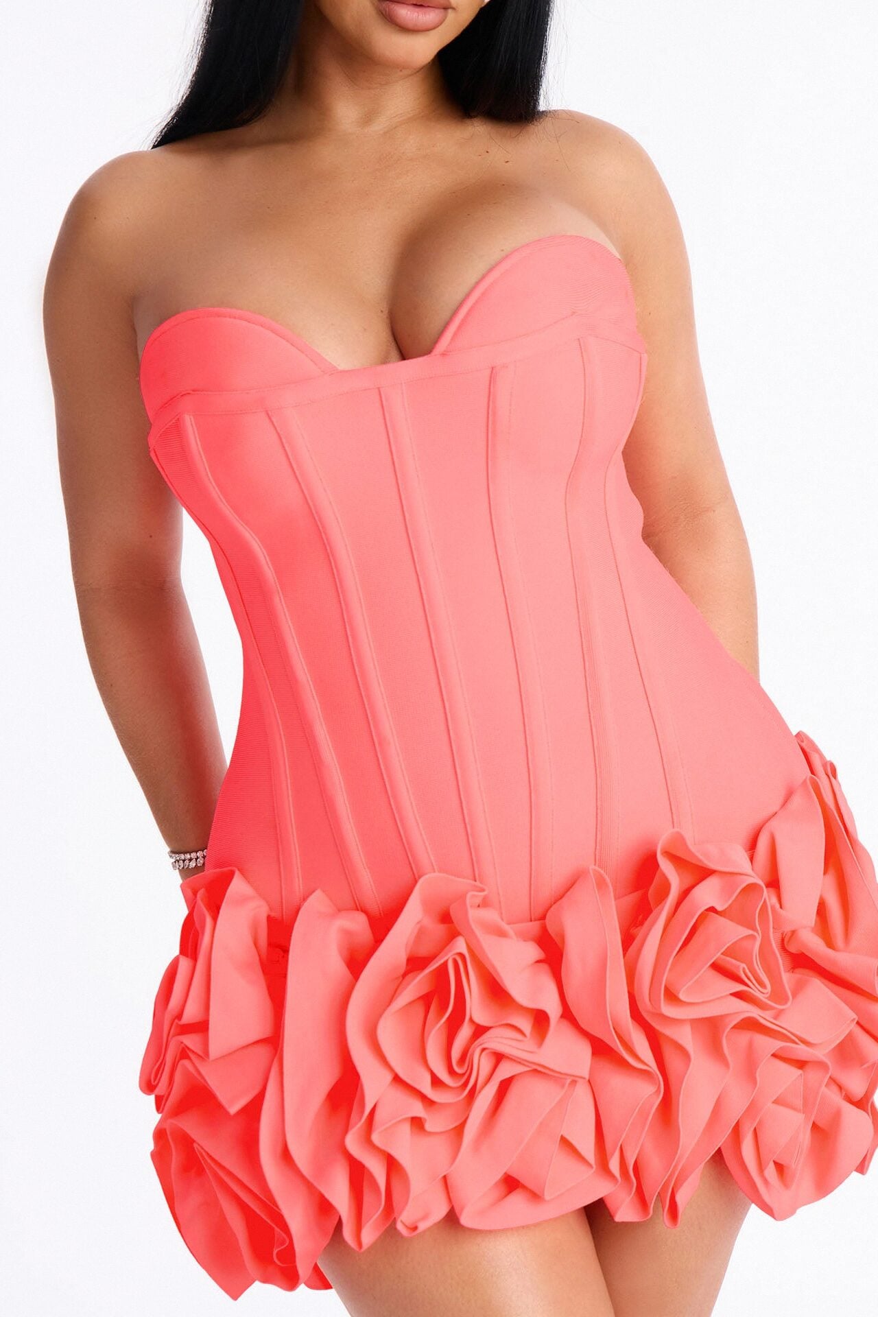 Blessed Beauty Ruffle Rosette Bandage Mini Dress - Coral image 3