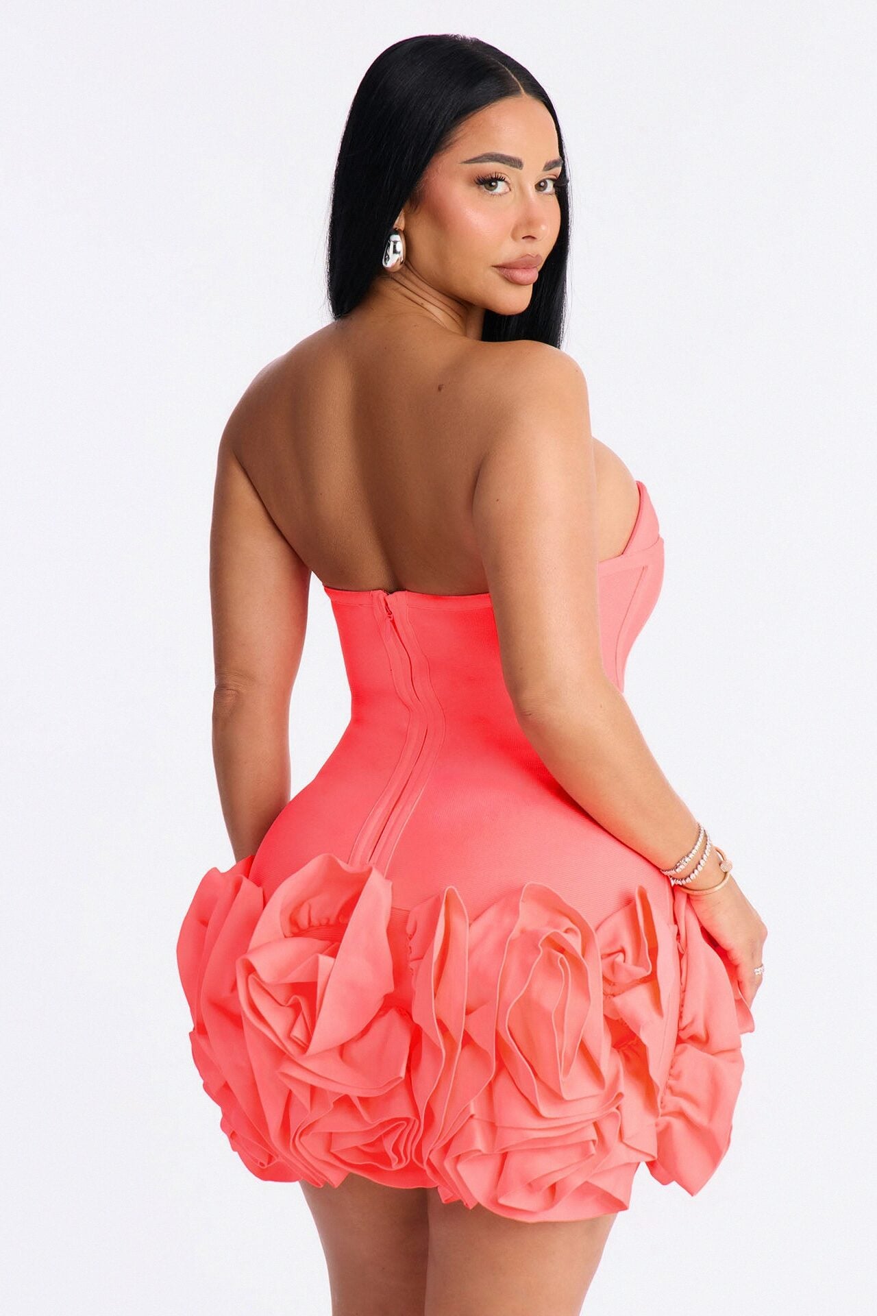 Blessed Beauty Ruffle Rosette Bandage Mini Dress - Coral image 4