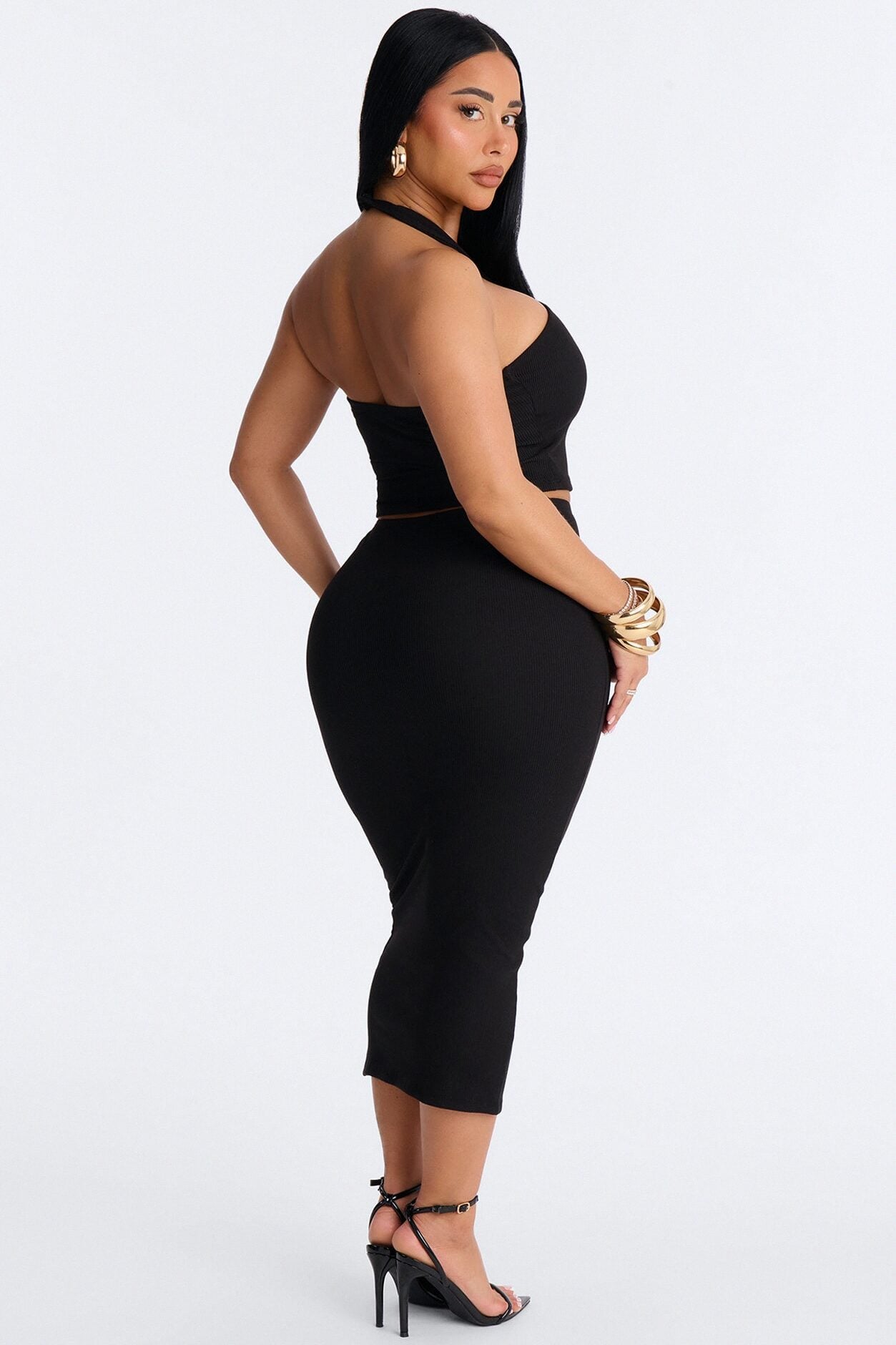Trixie Ribbed Halter Skirt Set - Black image 3