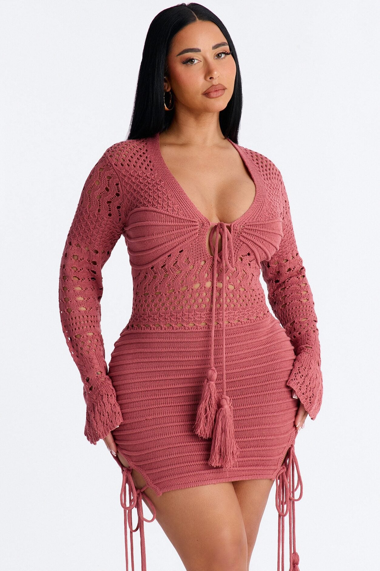Bailey Tassel Crochet Mini Dress - Mauve image 2