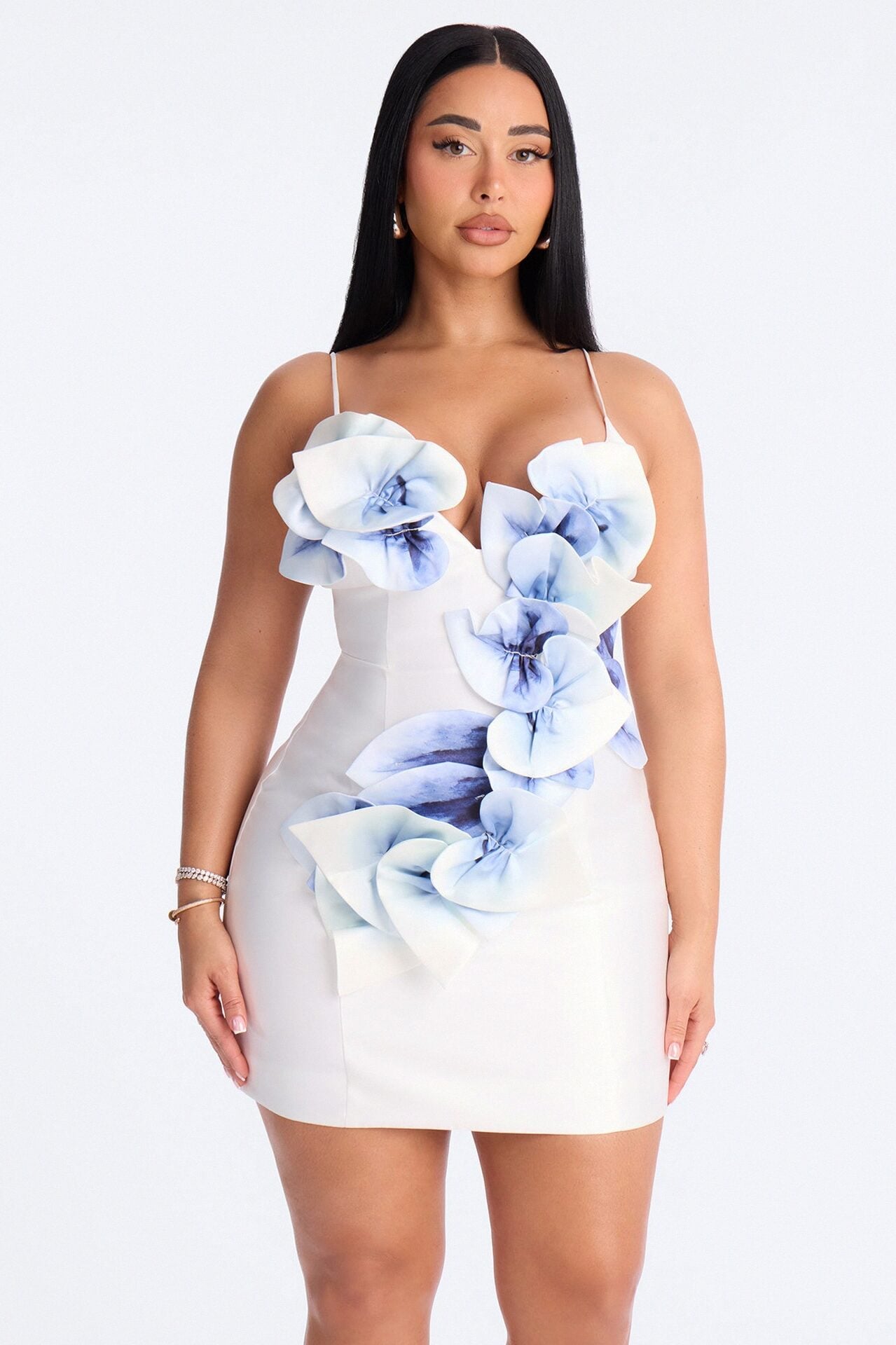 Zoey Floral Satin Mini Dress - White/Blue image 2