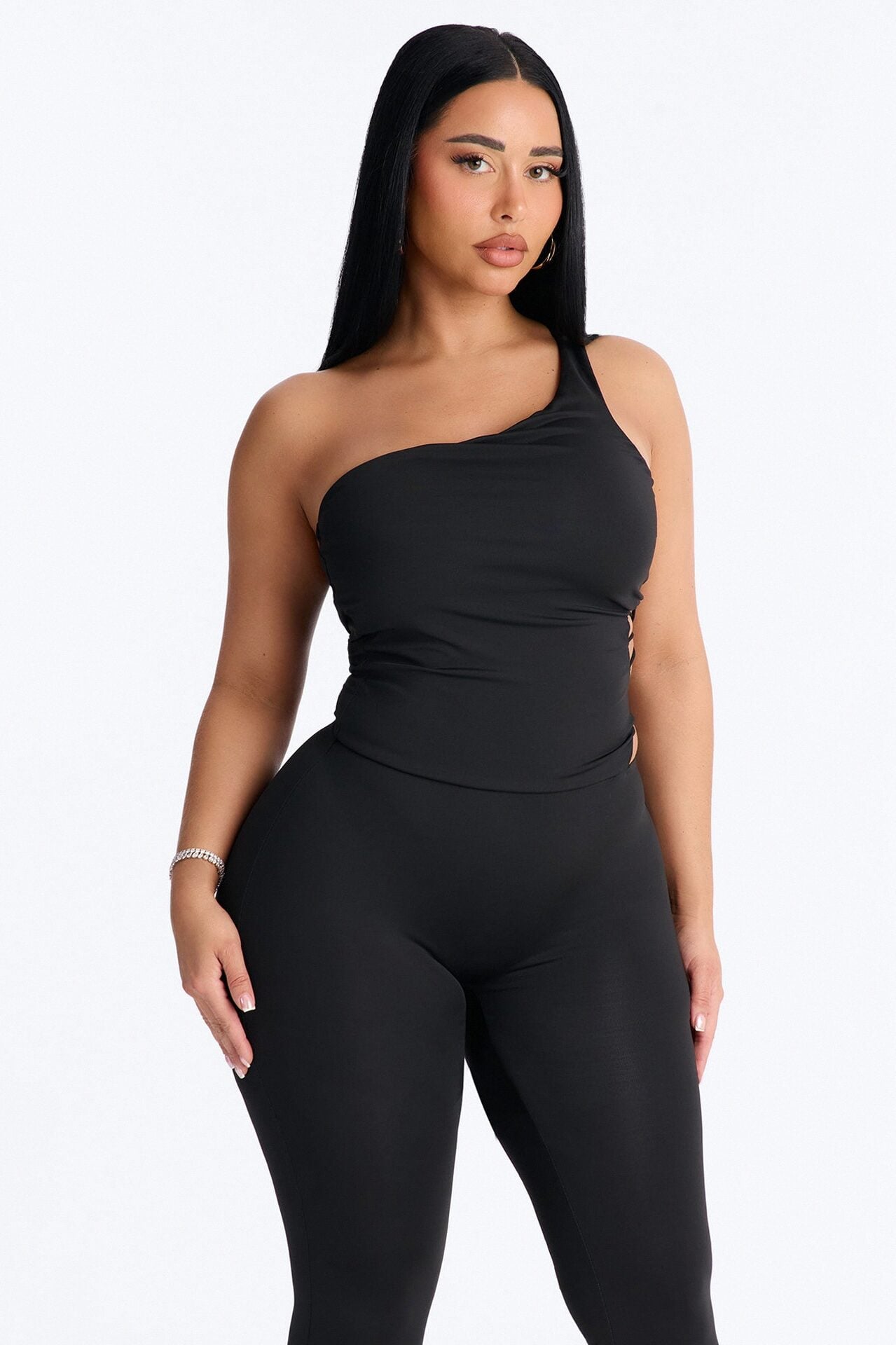 Reena Lace Up Capri Catsuit - Black image 2