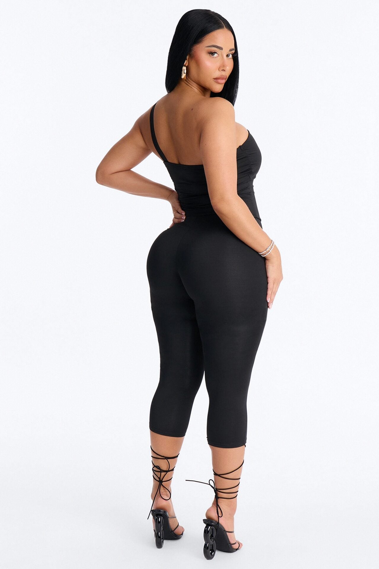 Reena Lace Up Capri Catsuit - Black image 4