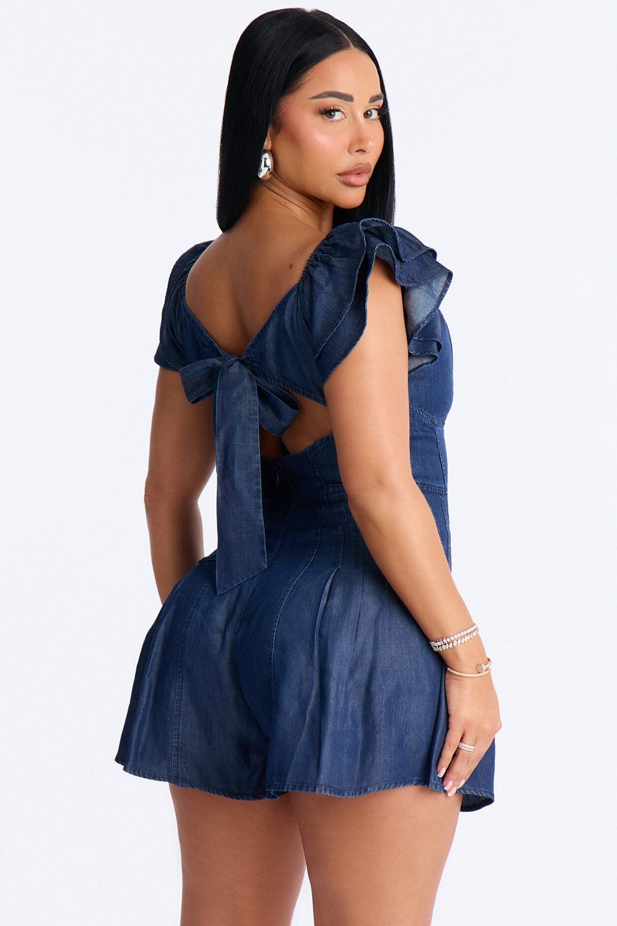 Sienna Sweetheart Short Sleeve Romper - Denim image 4