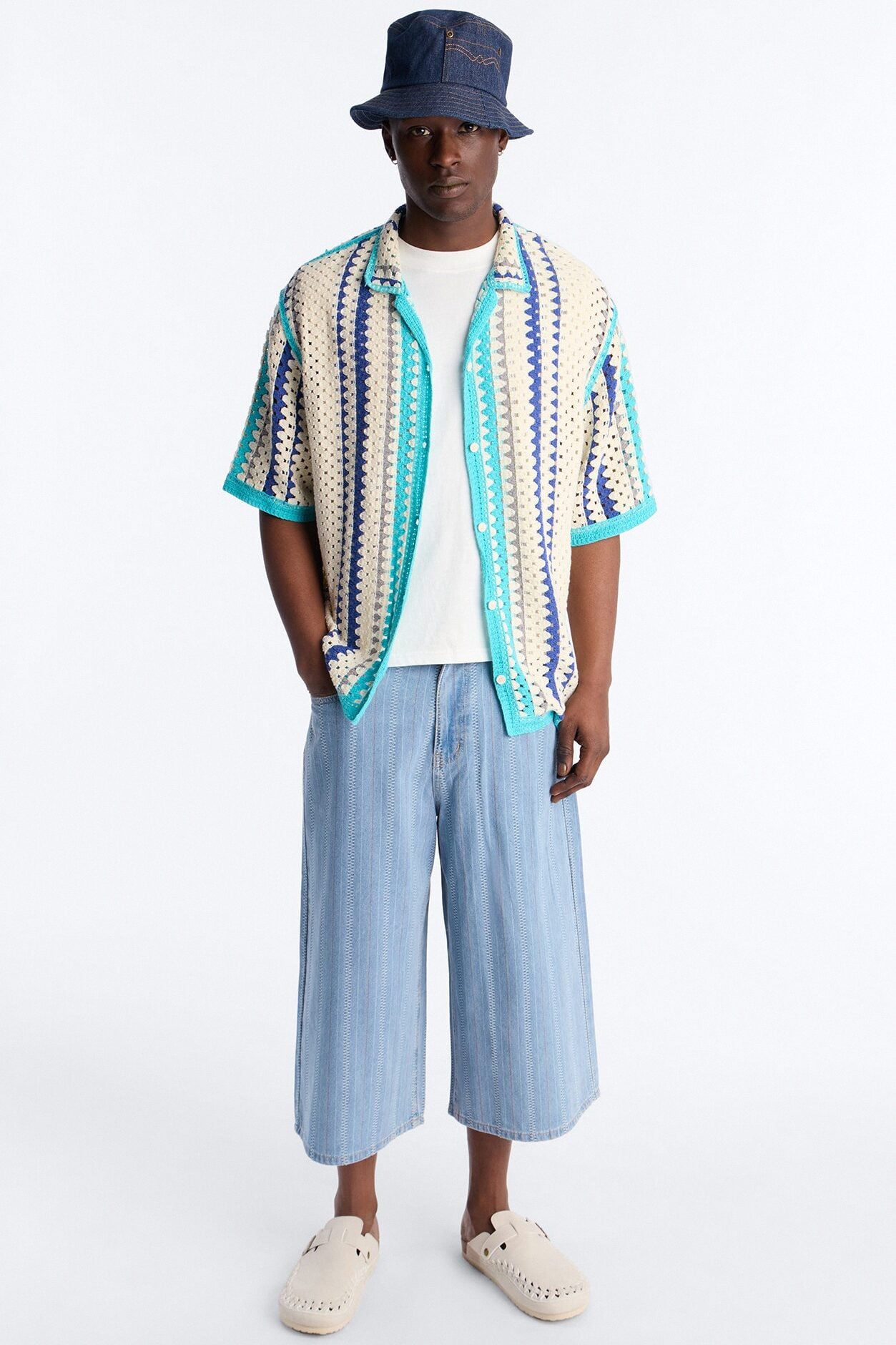 Cropped Breeze Crochet Button Up Shirt - Blue image 2