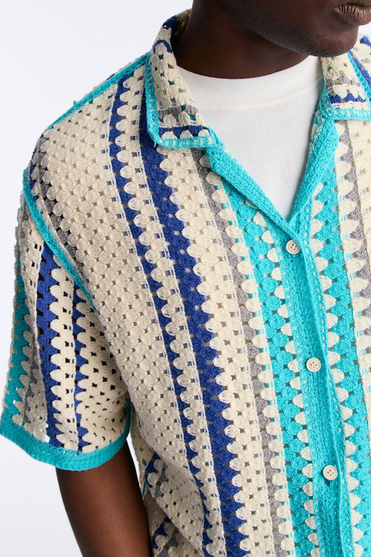 Cropped Breeze Crochet Button Up Shirt - Blue image 4