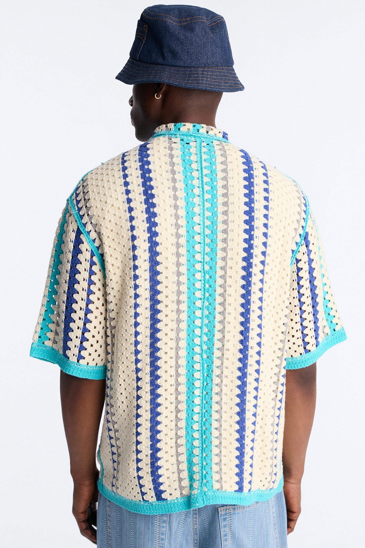 Cropped Breeze Crochet Button Up Shirt - Blue image 5