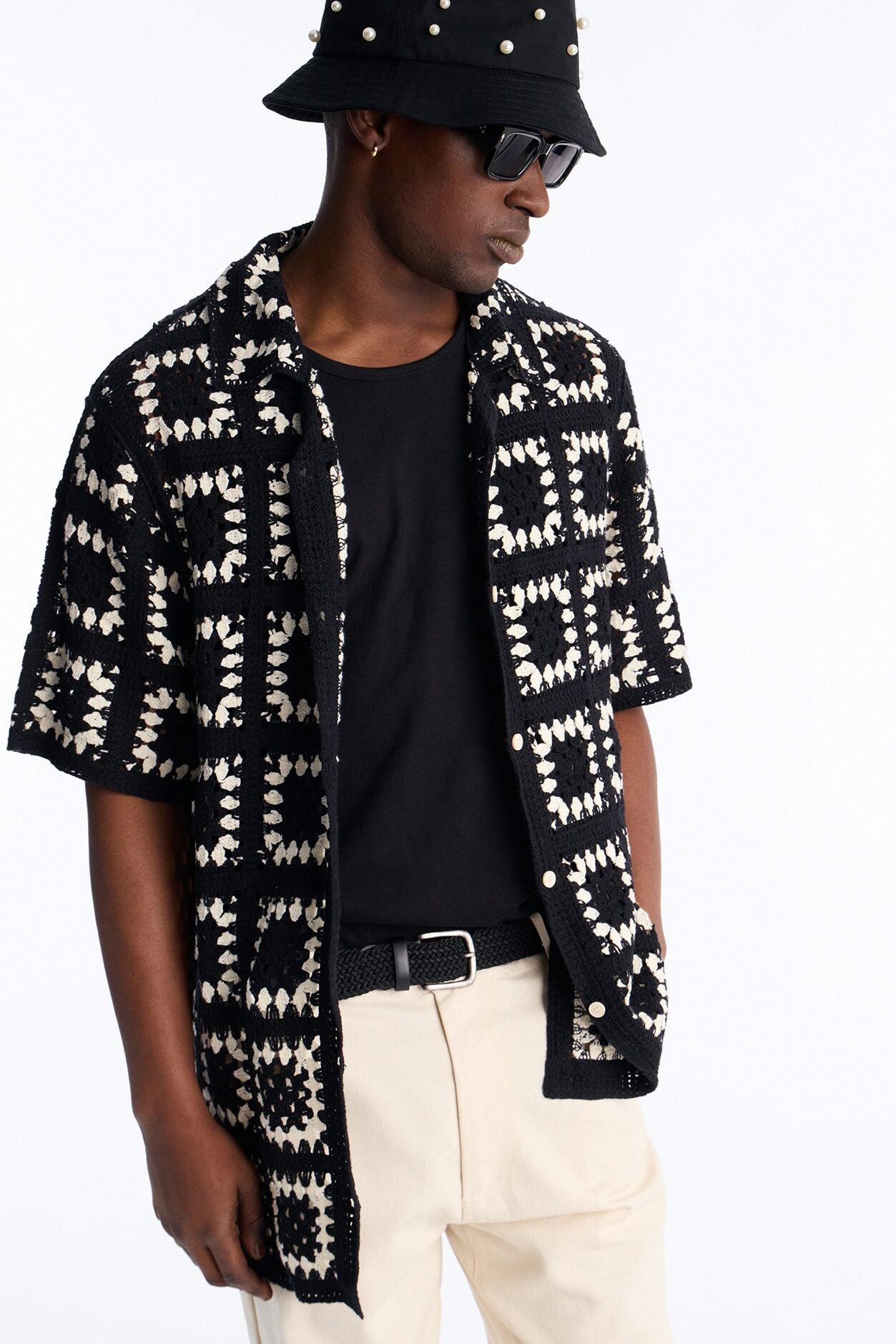 Coastal Crochet Button Up Shirt - Black image 4