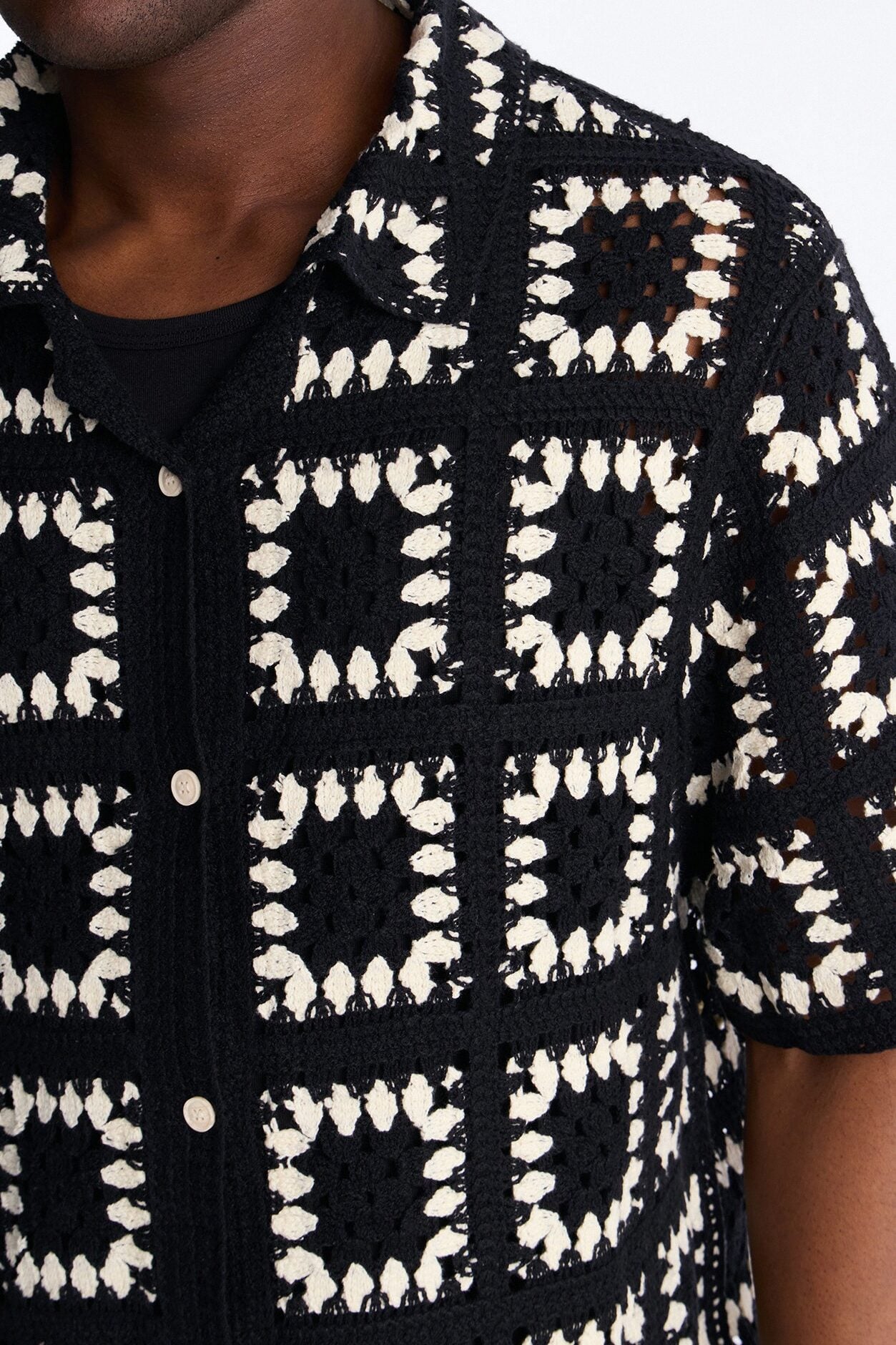 Coastal Crochet Button Up Shirt - Black image 3