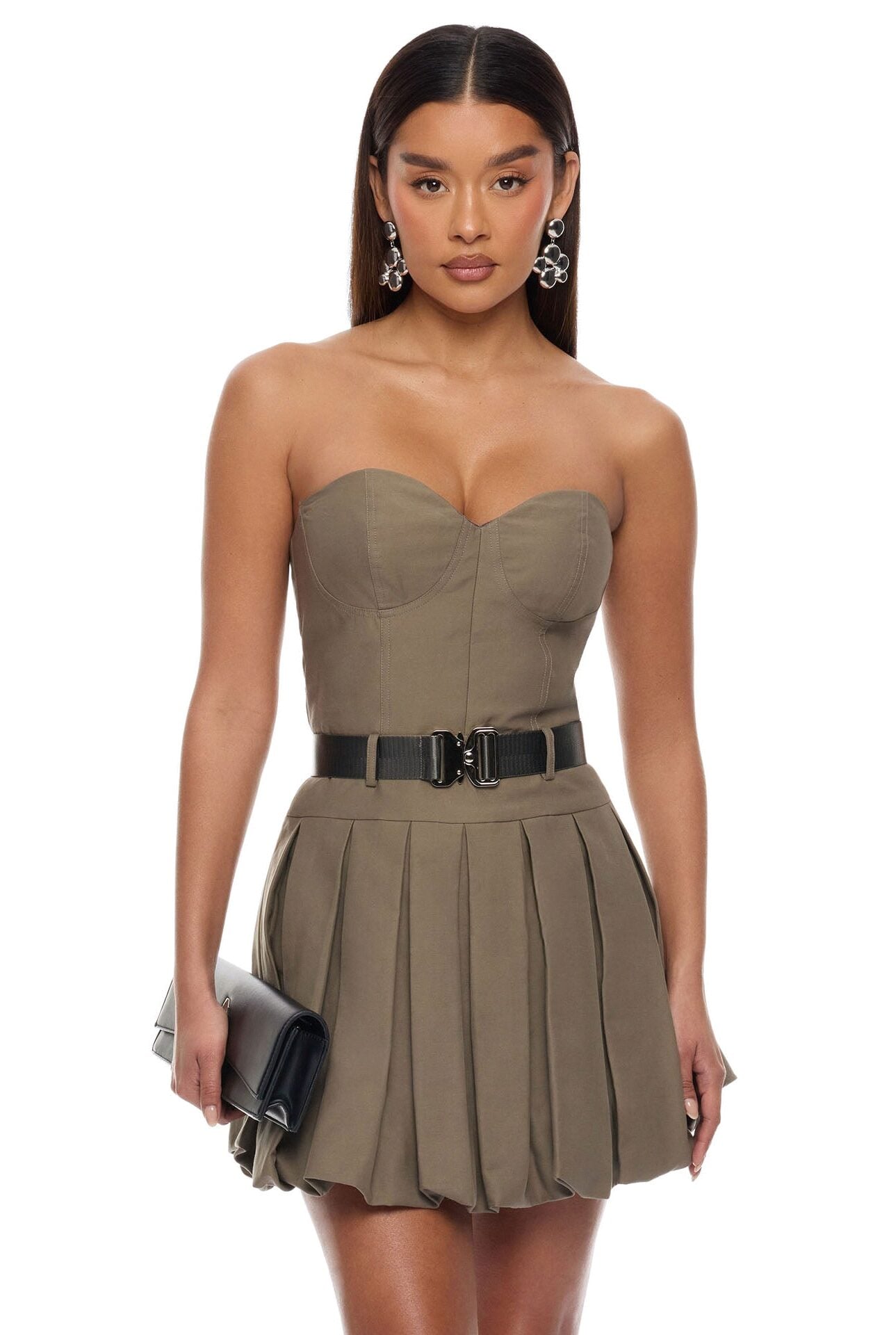 Morgan Belted Cargo Bubble Mini Dress - Olive image 2