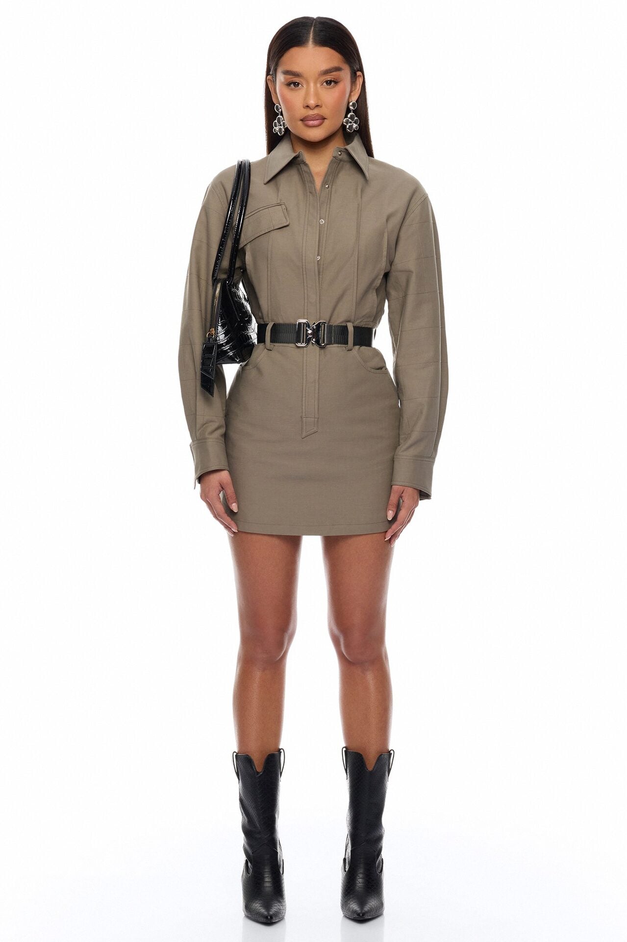 Morgan Belted Cargo Mini Dress - Olive image 2