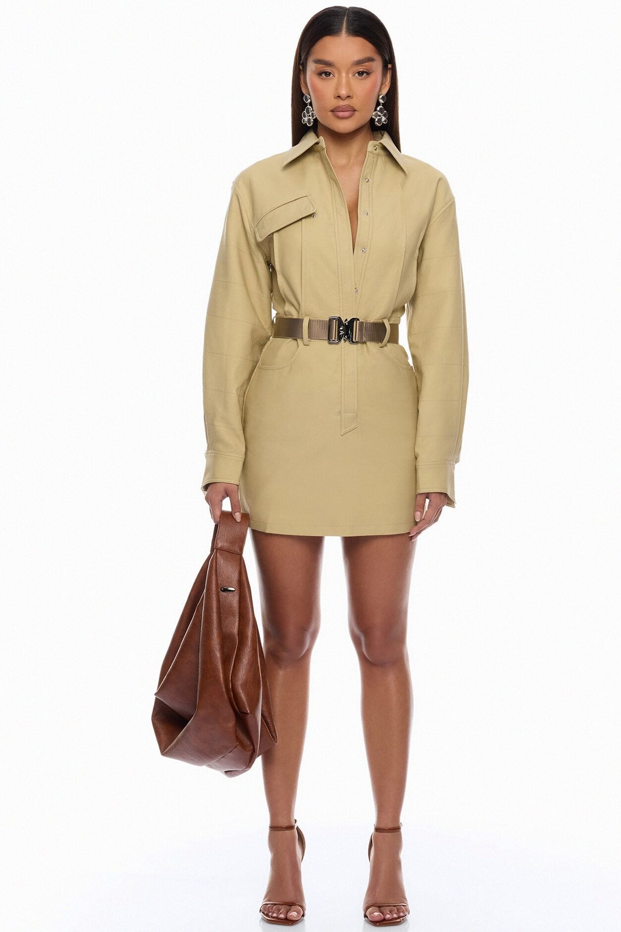 Morgan Belted Cargo Mini Dress - Taupe image 2