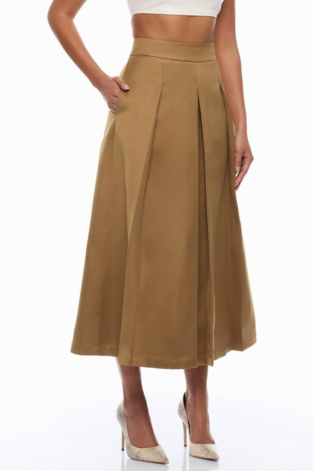 Kamila Pleated Midi Skirt - Olive image 2