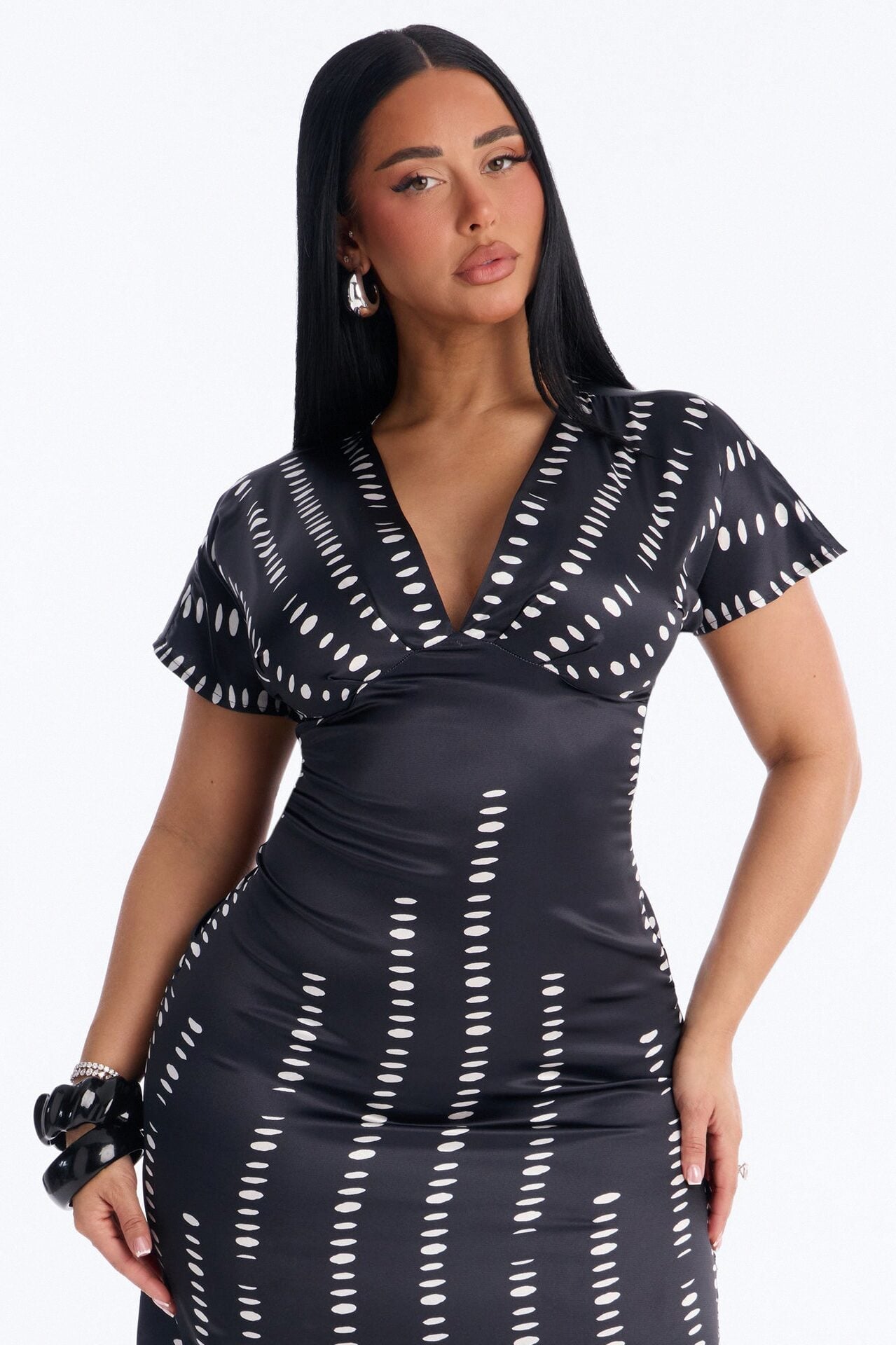 Polly Dot Satin Midi Dress - Black/White image 2