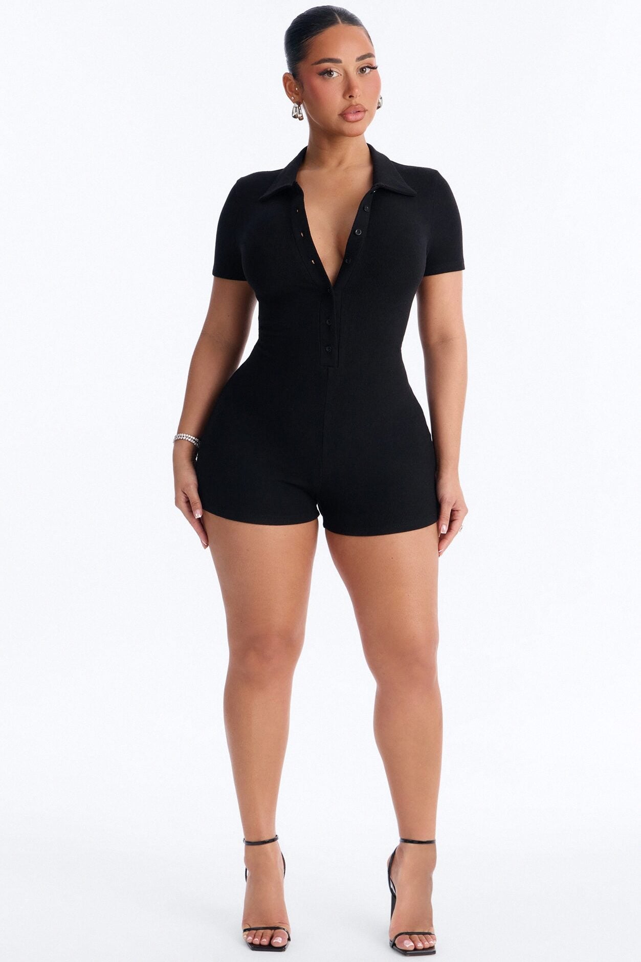 Hailey Ribbed Micro Short Romper - Black image 2