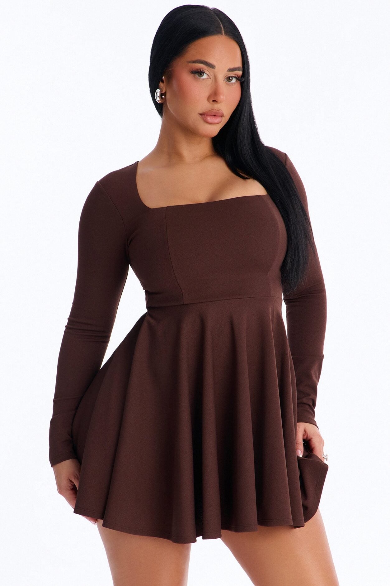 Alena Long Sleeve Mini Dress - Chocolate image 2
