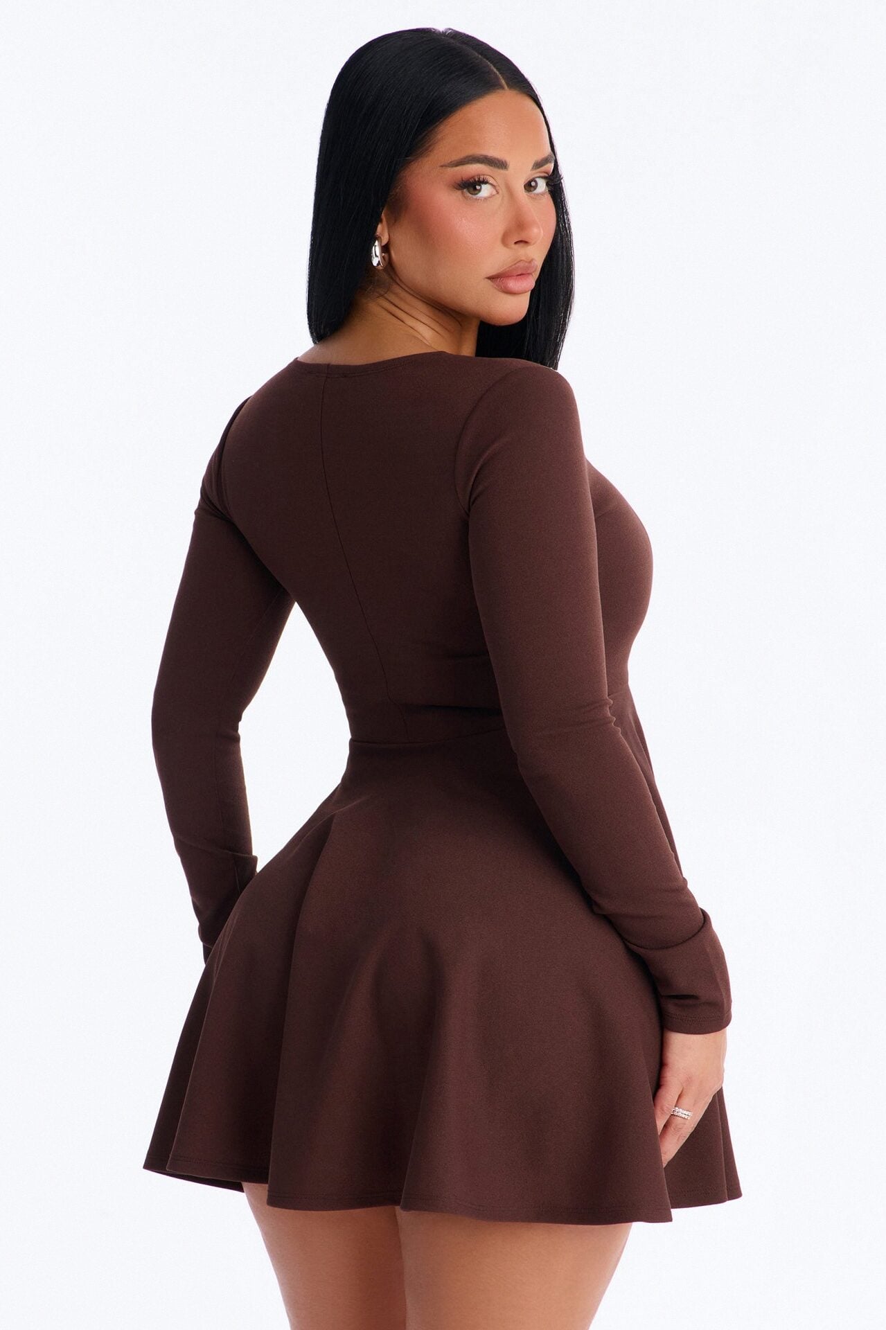 Alena Long Sleeve Mini Dress - Chocolate image 4