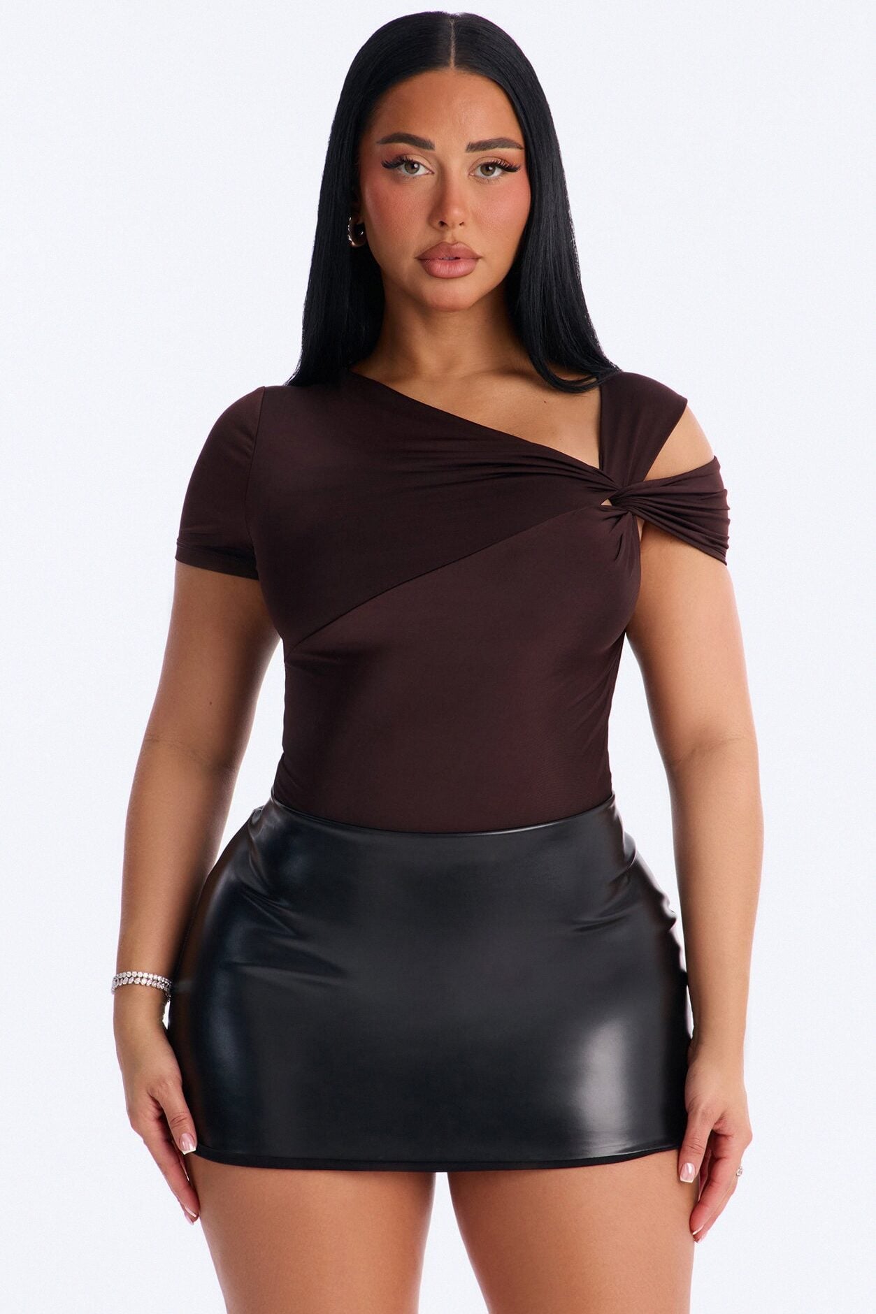 Twist It Up Cut Out Bodysuit - Chocolate image 3