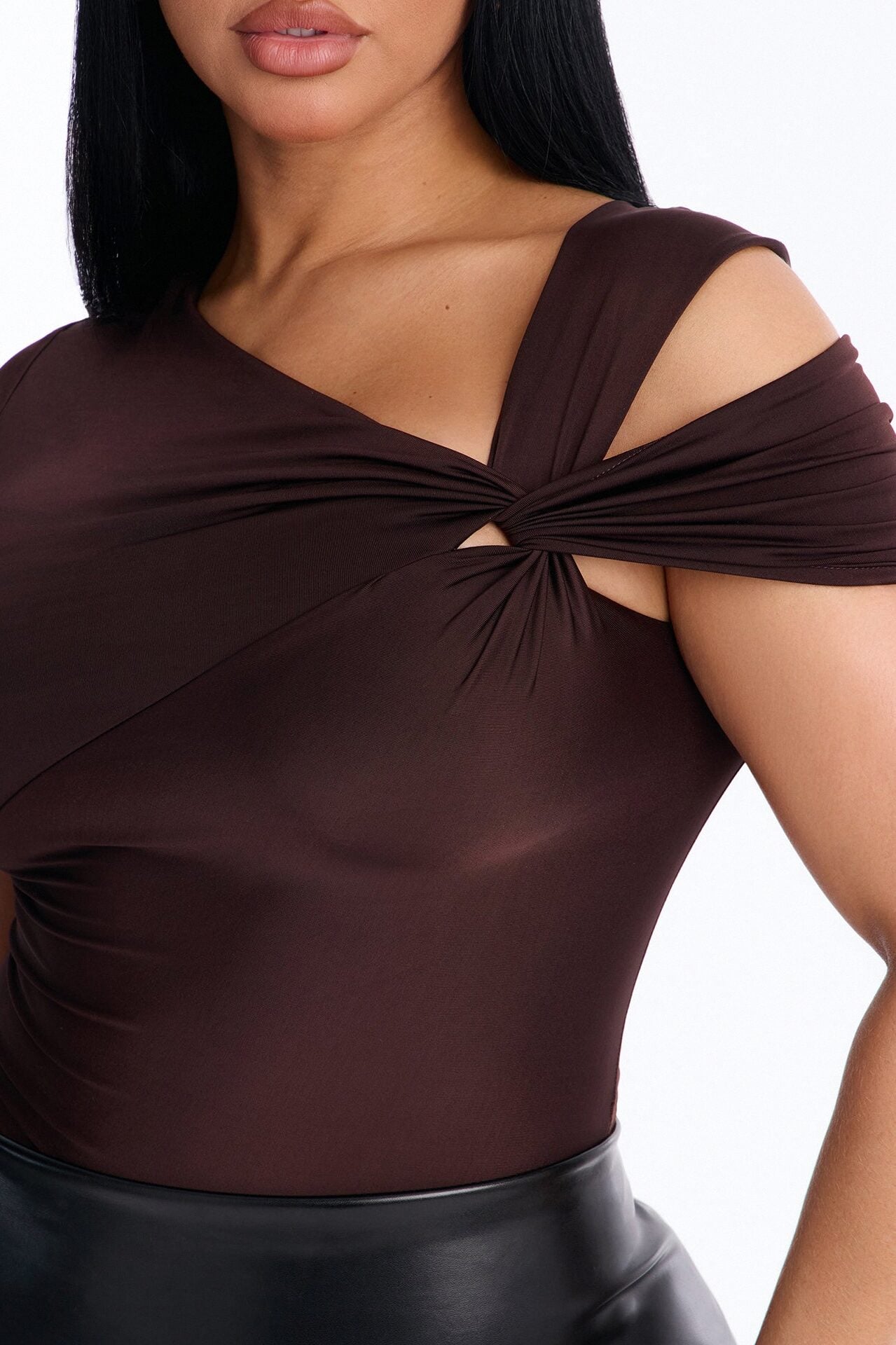 Twist It Up Cut Out Bodysuit - Chocolate image 4