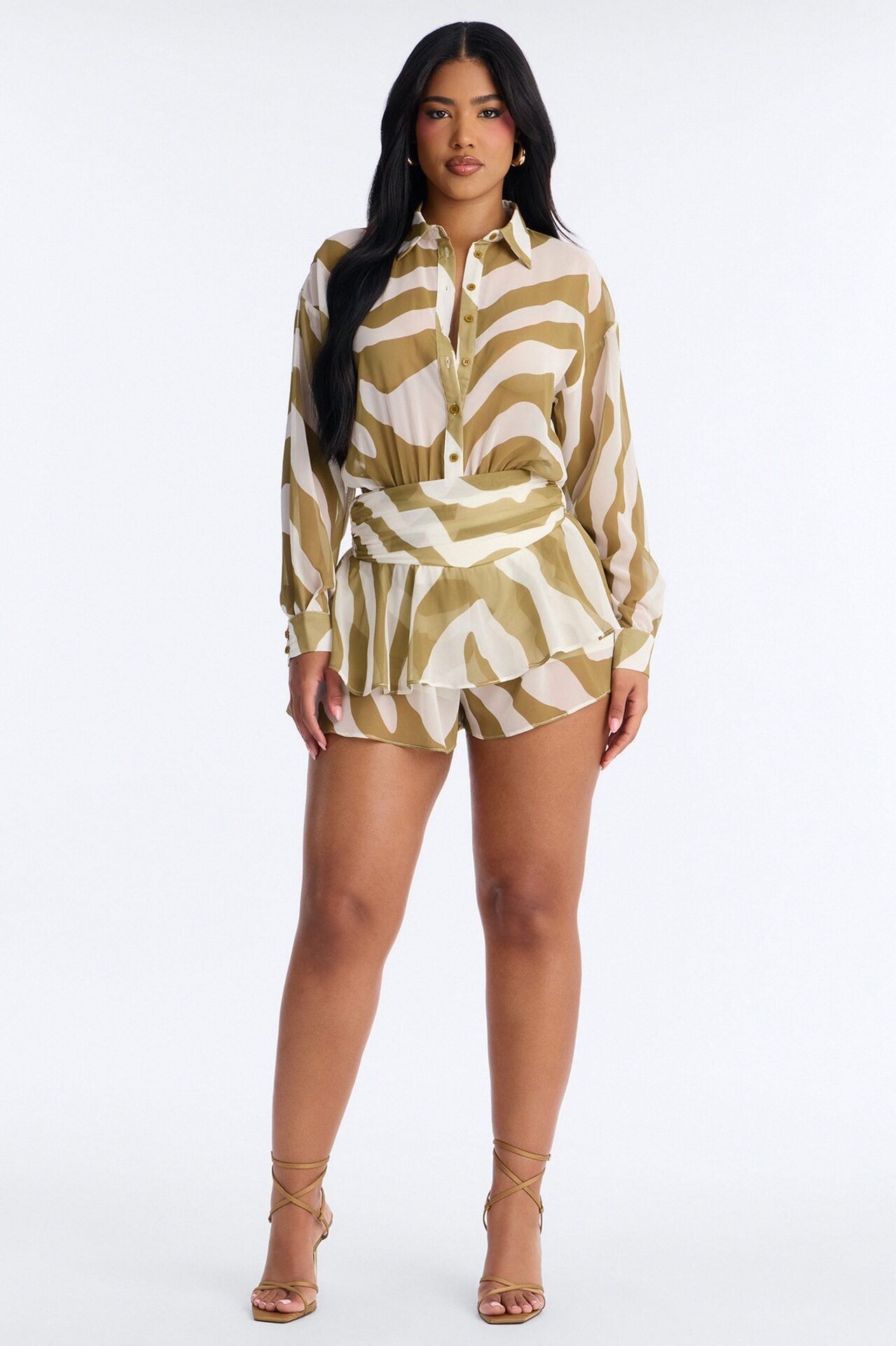 Celine Chiffon Collar Romper - Sage image 2