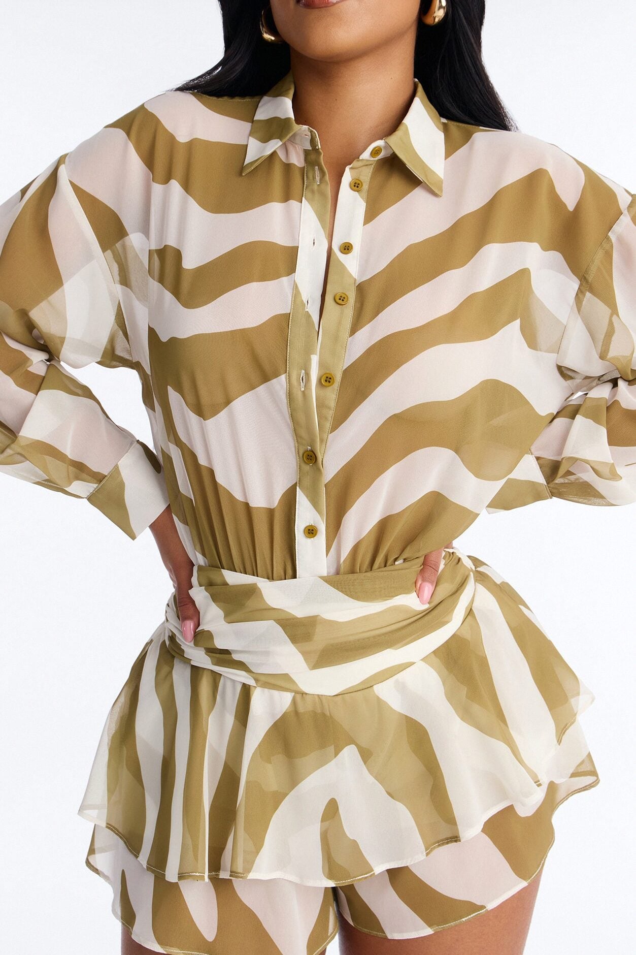 Celine Chiffon Collar Romper - Sage image 3