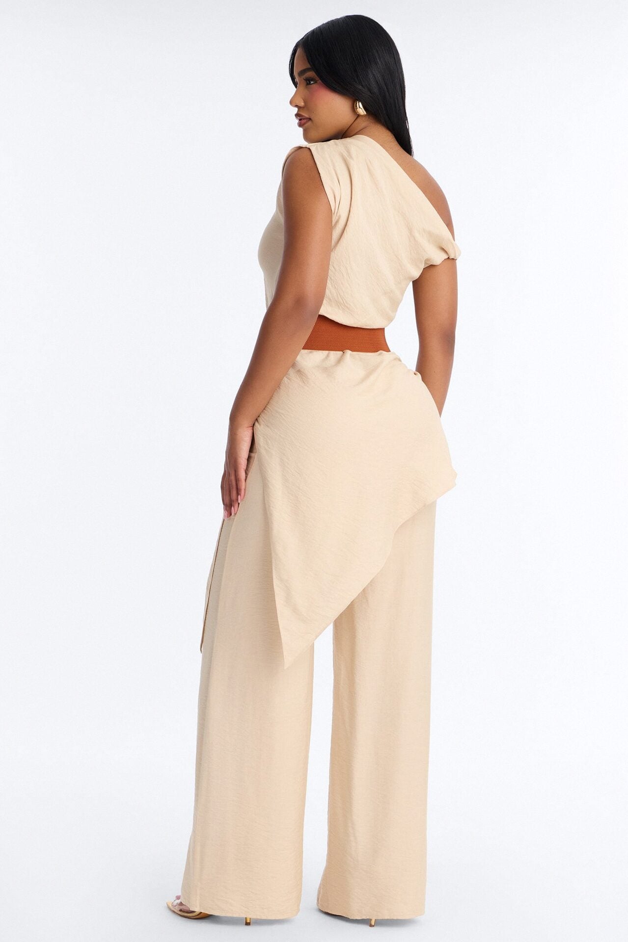 Willow Belted Asymmetrical Pant Set - Beige image 4