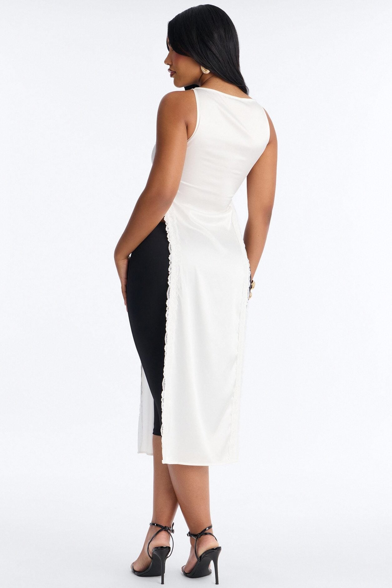 Satin Mood Lace Trim High Slit Top - Ivory image 4