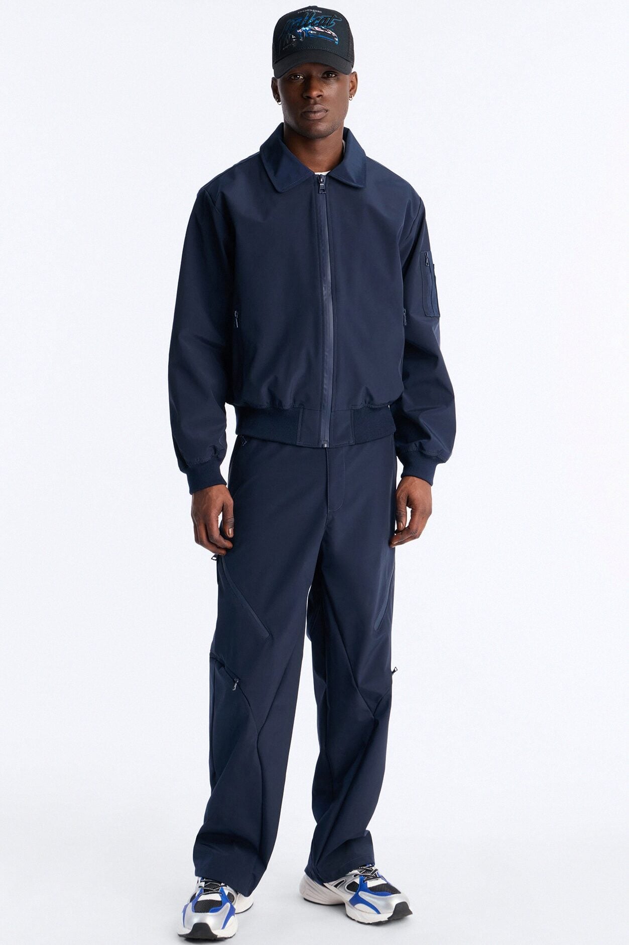 Cropped Relaxed Liberty Zip Bomber Jacket - Navy image 2