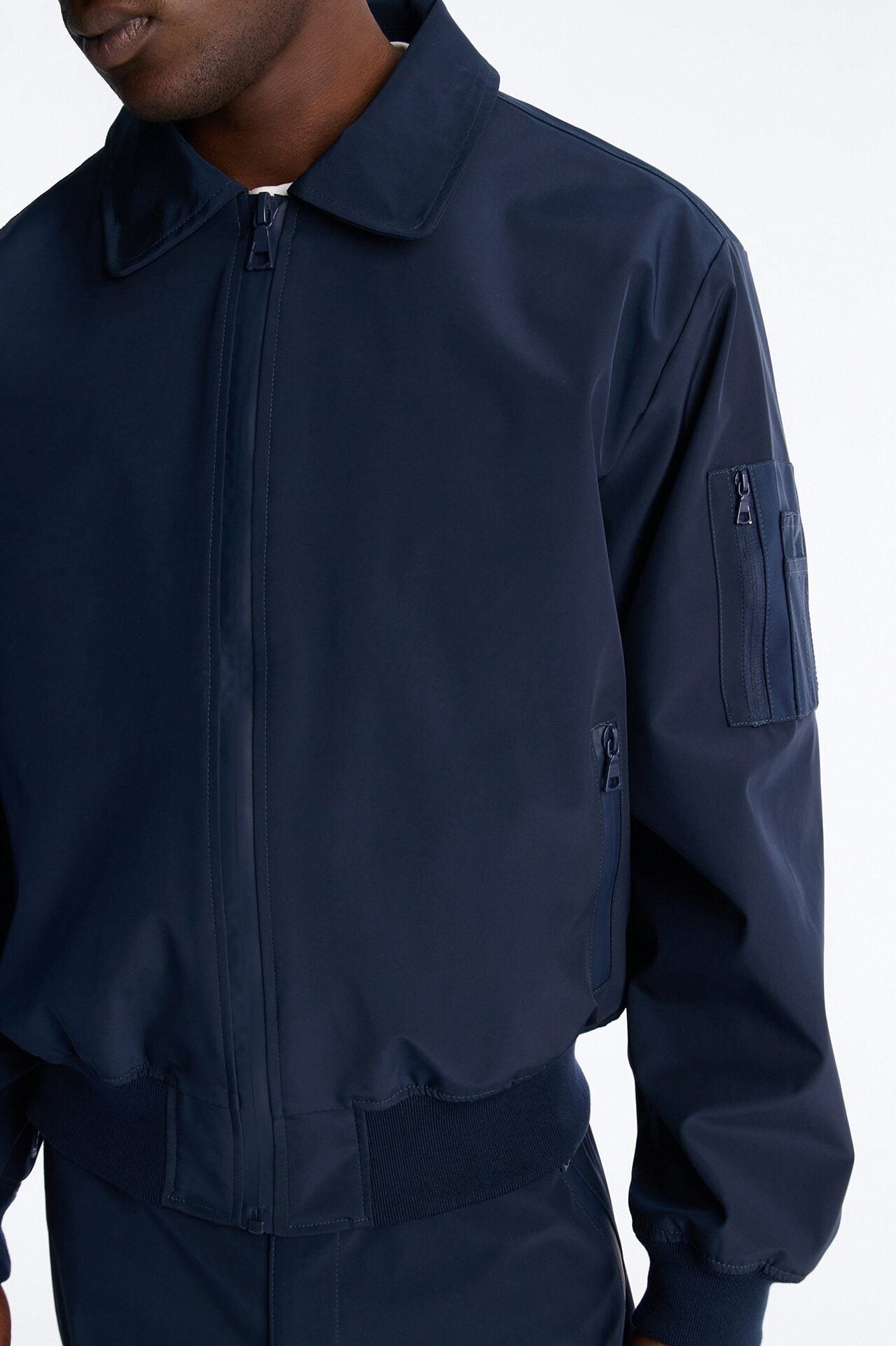 Cropped Relaxed Liberty Zip Bomber Jacket - Navy image 4